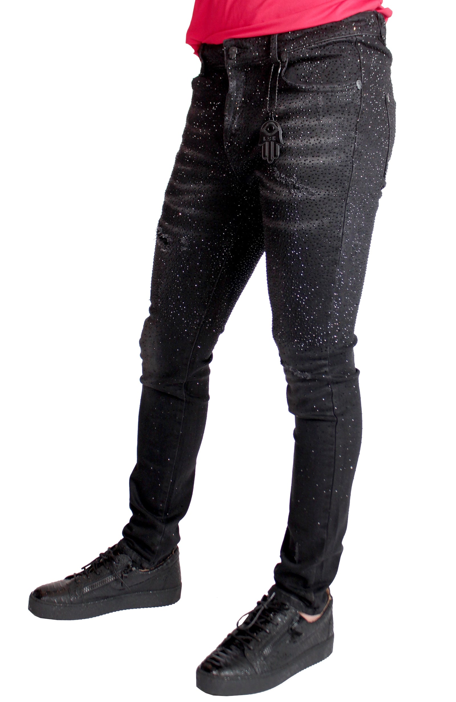 Kash Slim Fit Black Denim with Black Crystals in black – view 13 of 14
