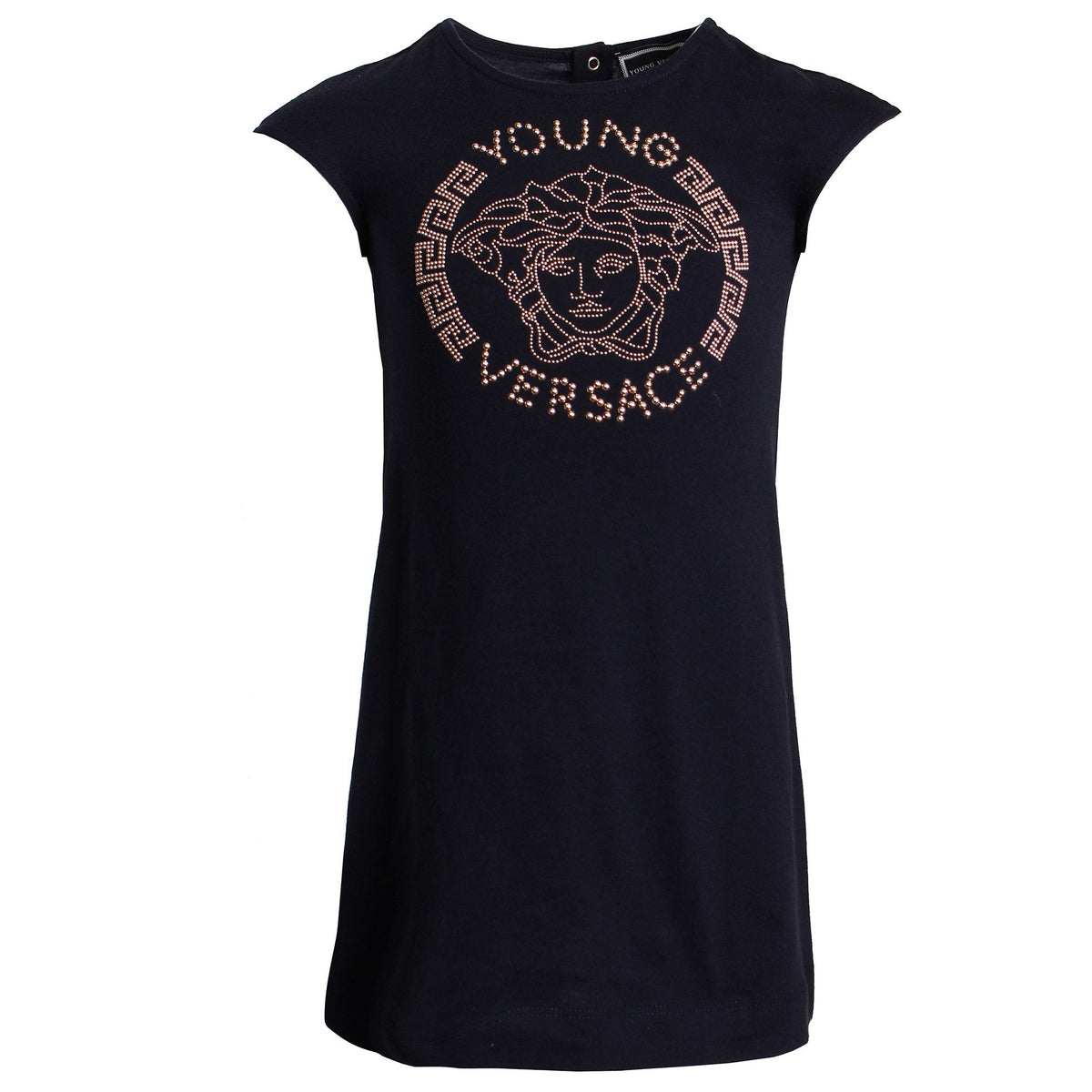 Kids-Girls Bap Sleeve Dress with Medusa Logo-Navy