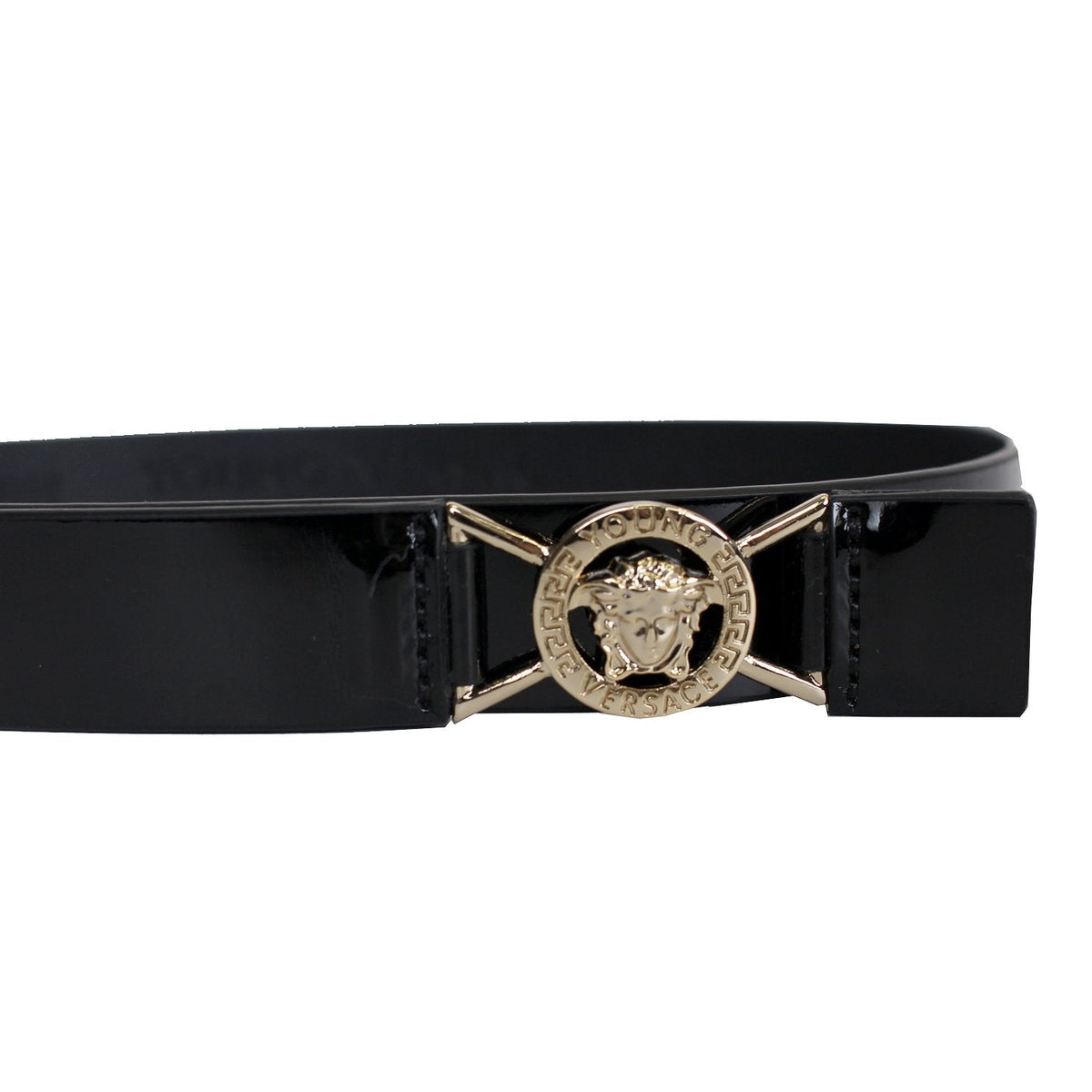 Girls Skinny Leather Belt with Small Round Medusa Head-Black