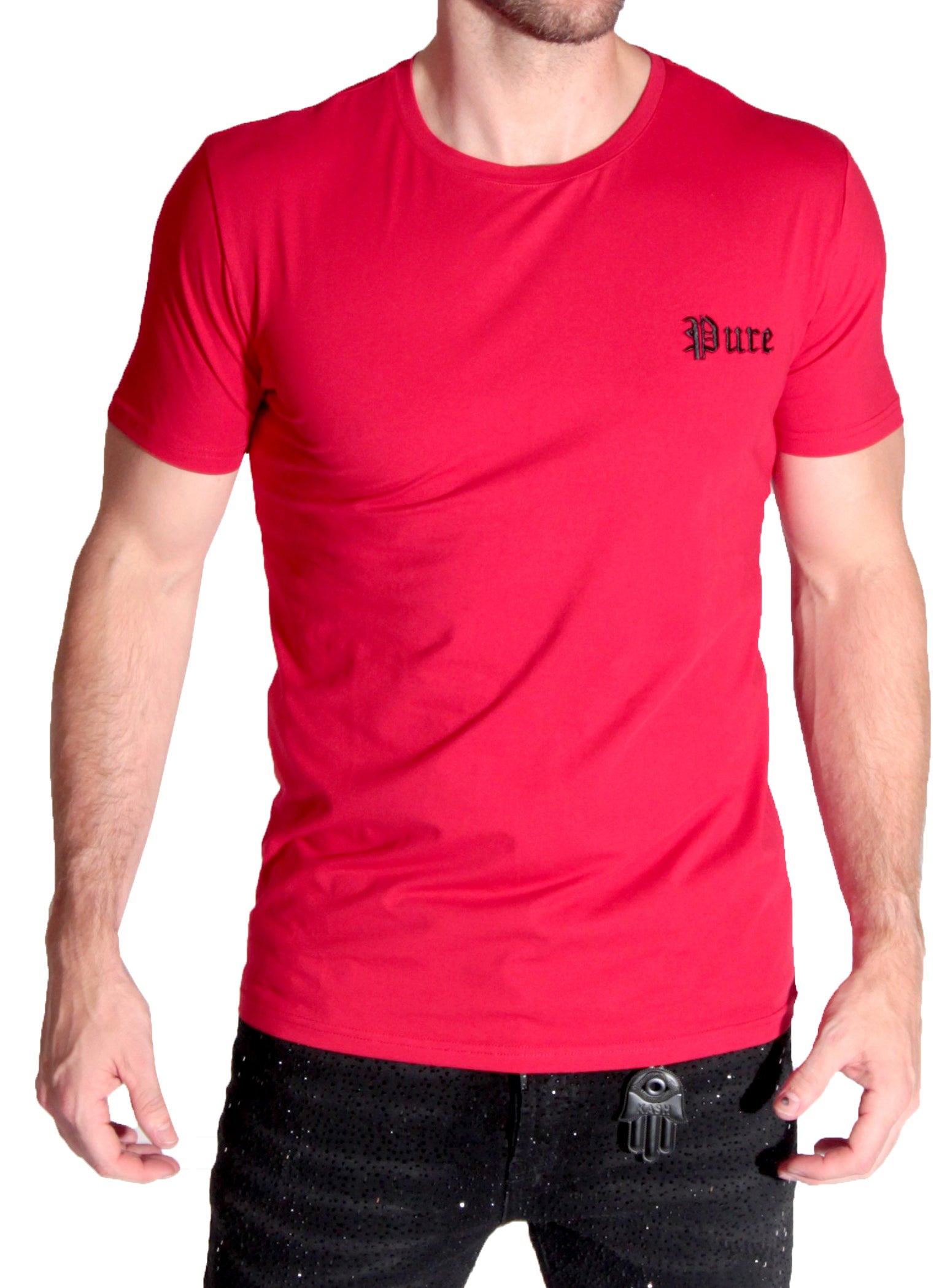Embroidered Short Sleeve Pure Tee in red – view 3 of 6