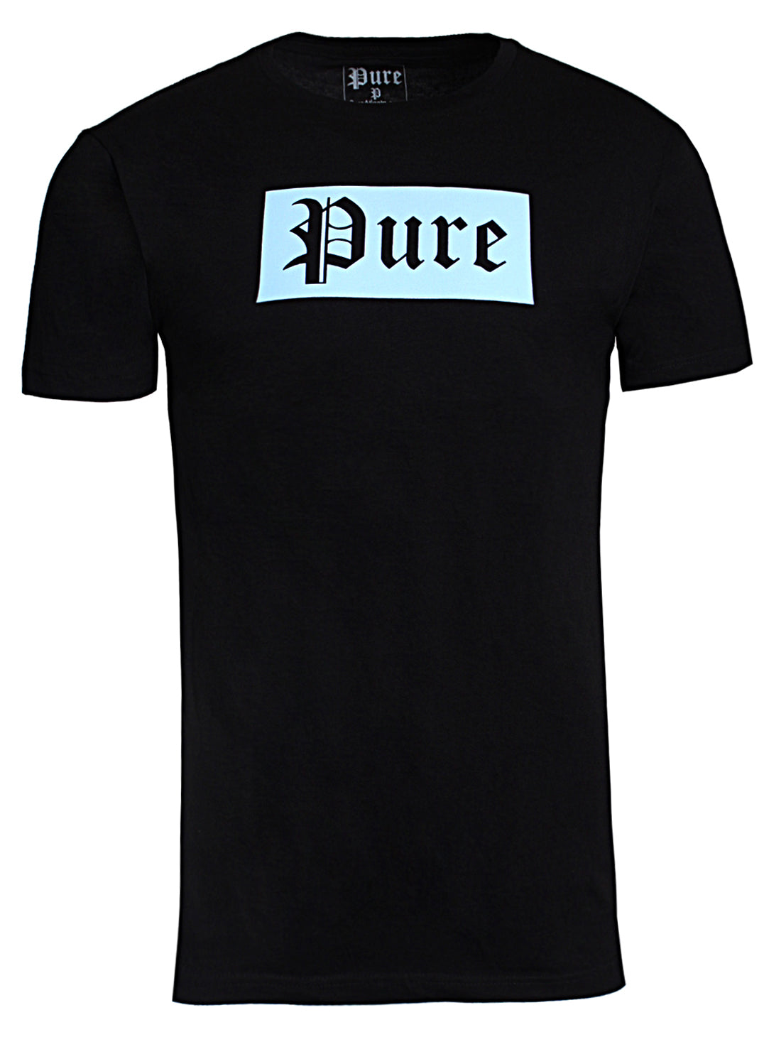 Pure Block Logo Tee in black with light blue logo – view 2 of 3