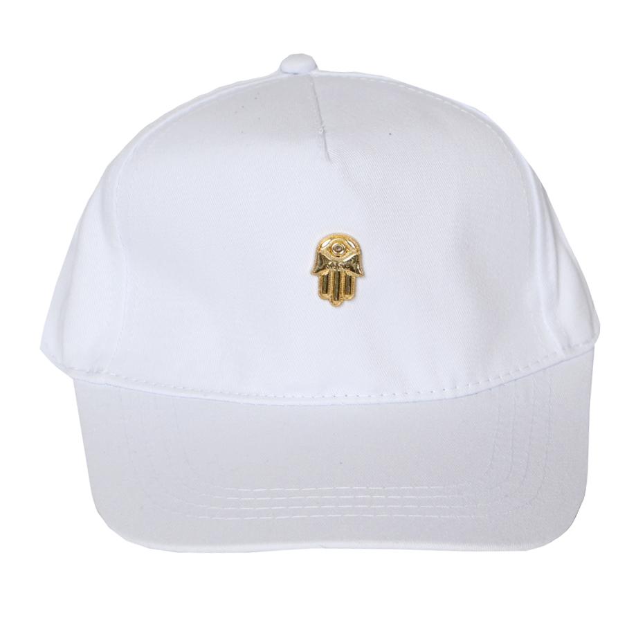 Kash Men's 3D Gold Hamsa Hand Cap in white – view 1 of 3