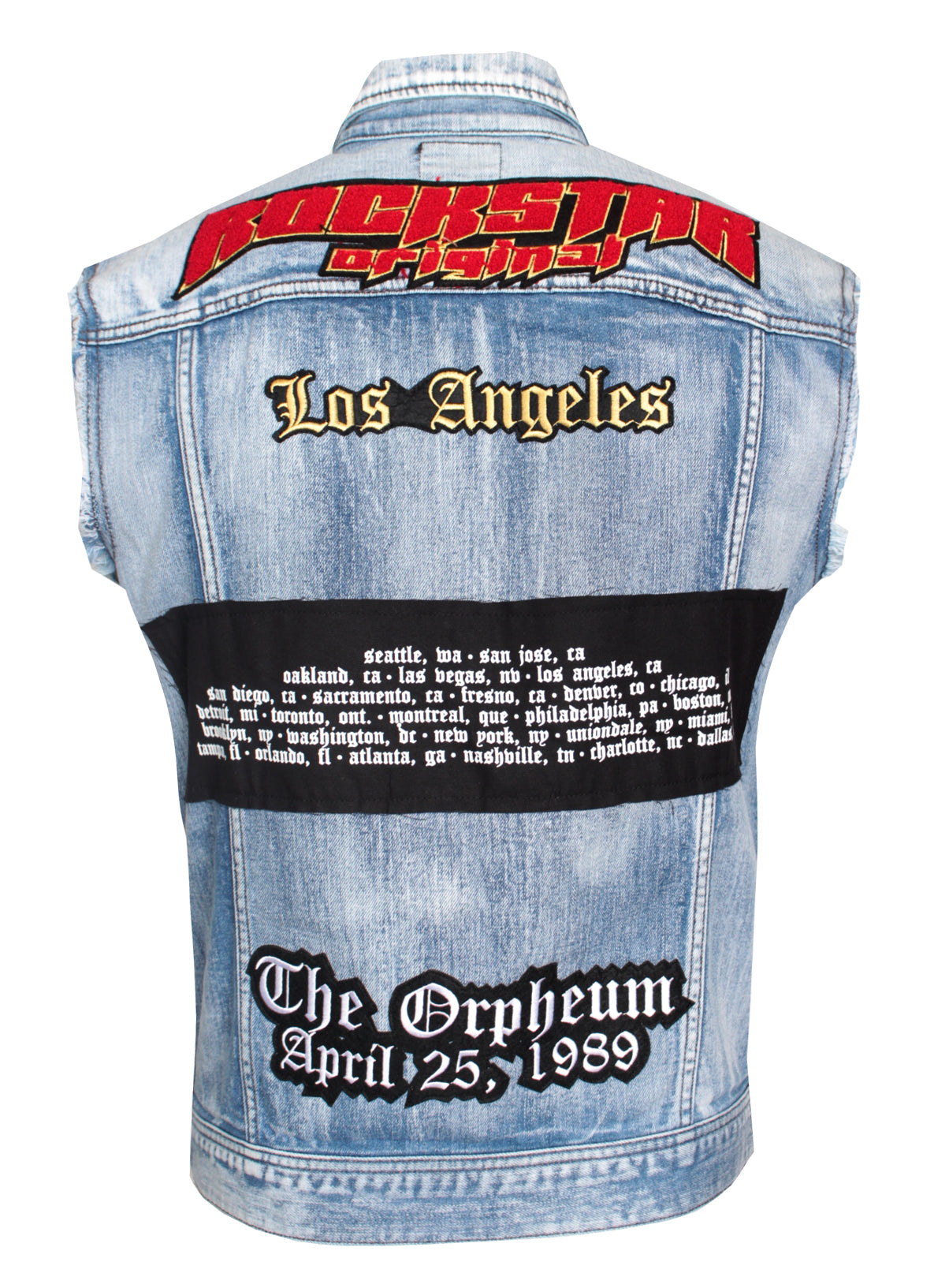 Rockstar Archie Denim Biker Vest in blue denim – view 2 of 3