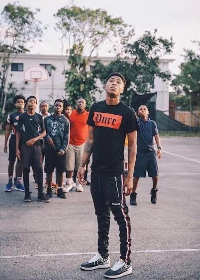 Stretch Pure Tee Black with Red Block Logo