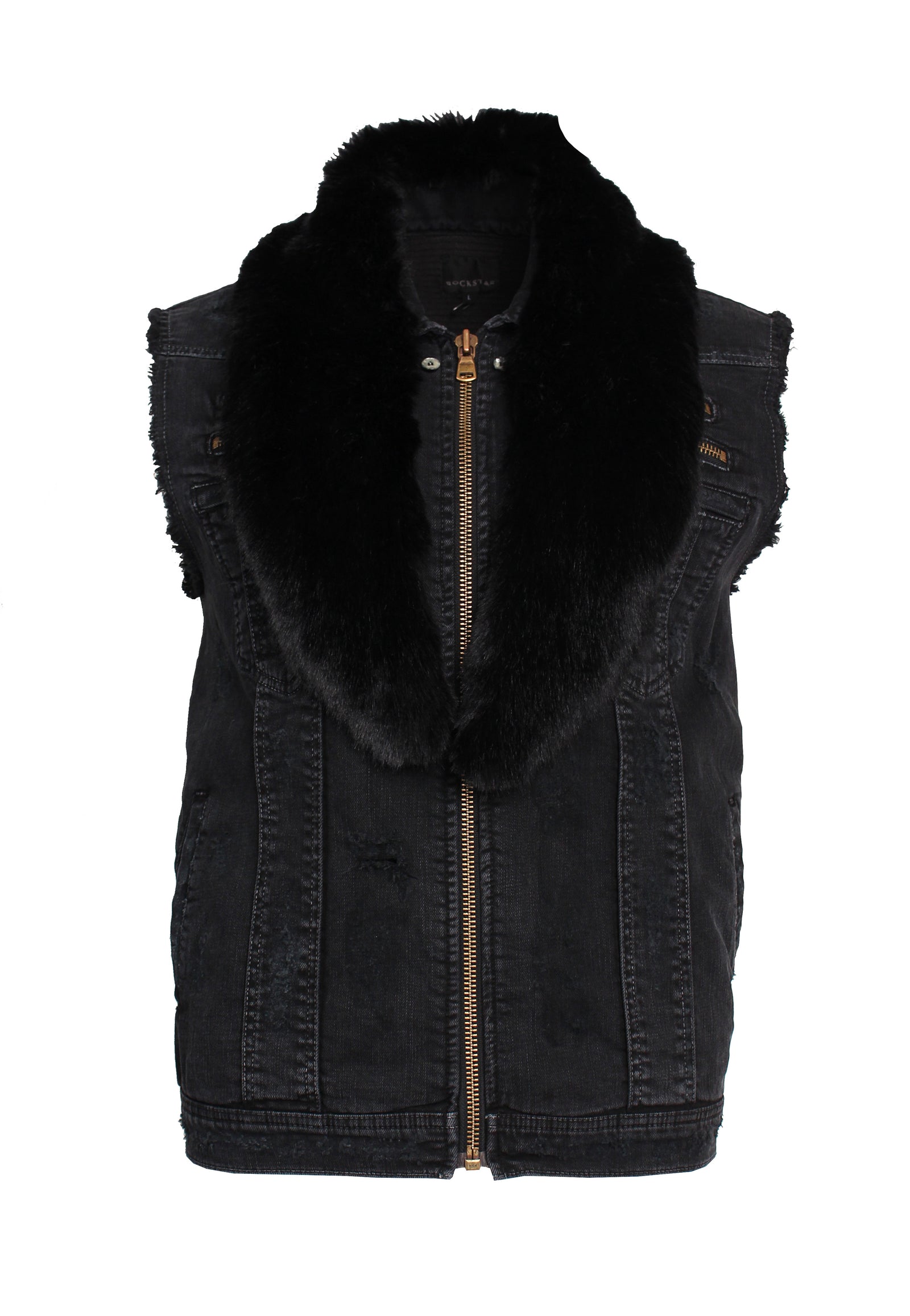 Rockstar Luca biker vest in black with removable fur