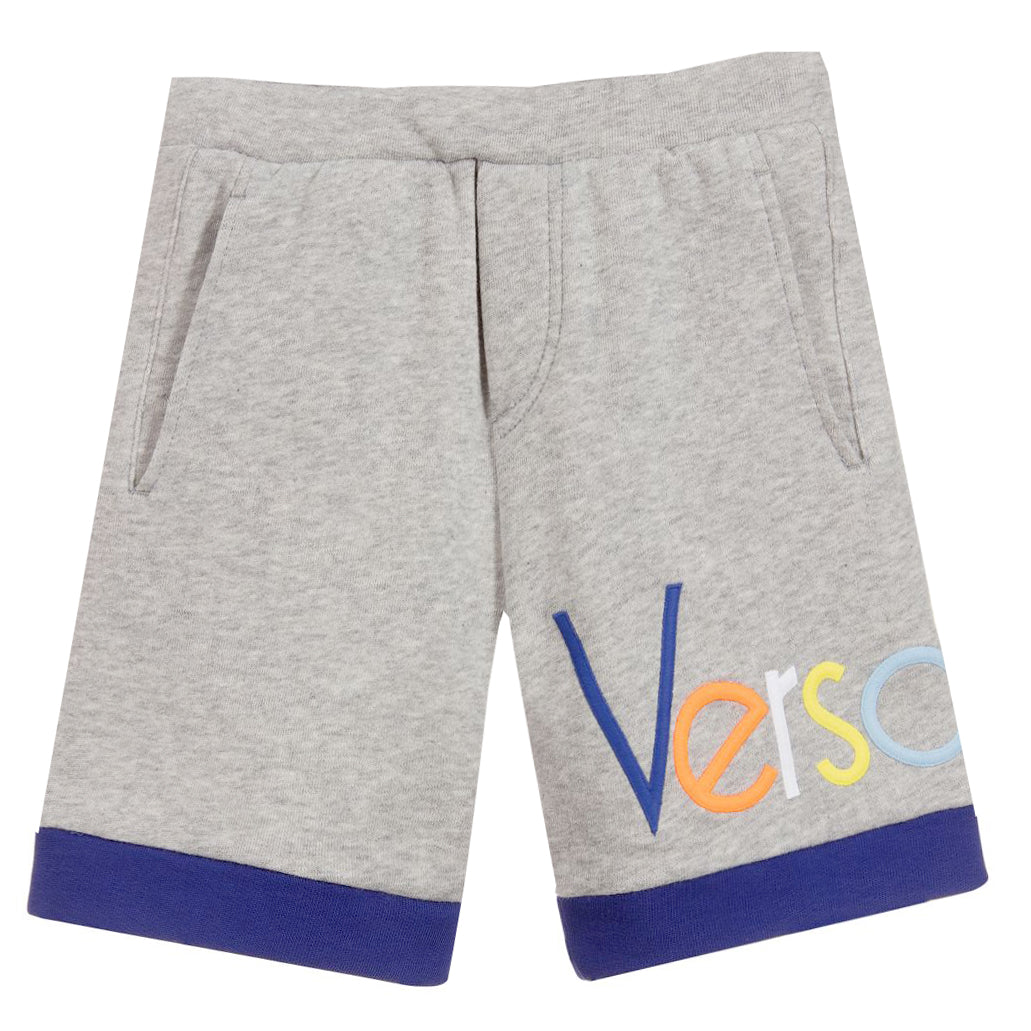Boys Shorts With Logo Text-Grey and Blue