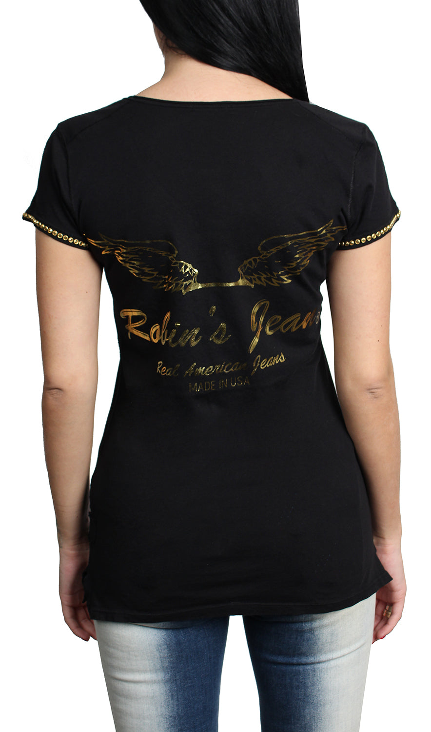 Robin's Jean - Women's - Aurum Swarovski Black and Gold T-Shirt Back