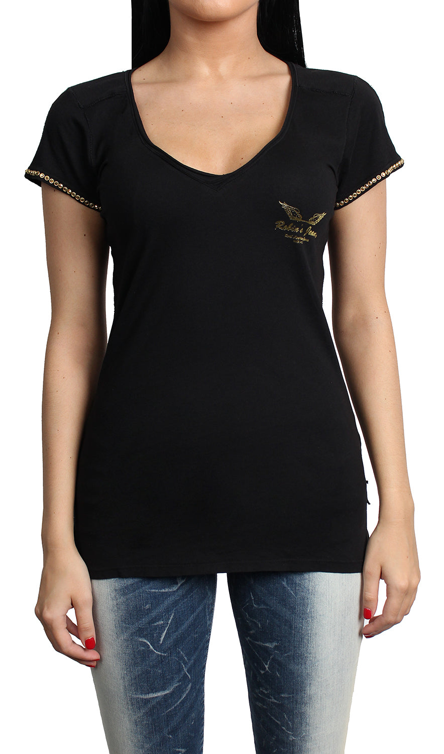 Robin's Jean - Women's - Aurum Swarovski Black and Gold T-Shirt Front