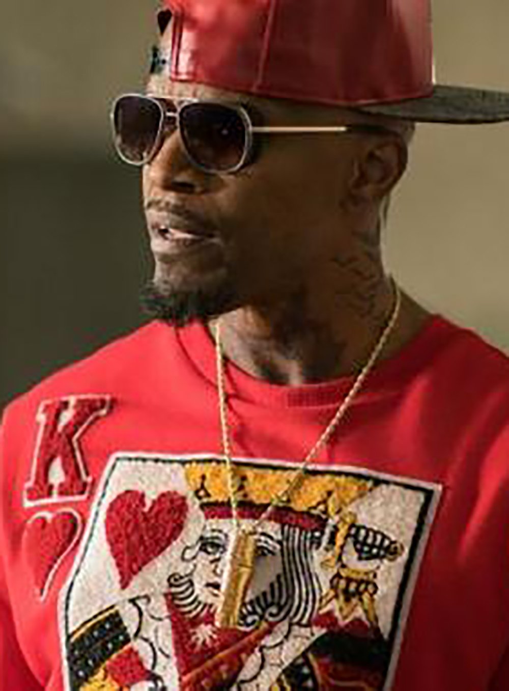 King Sweater as seen in the Baby Driver Movie on Jaime Foxx