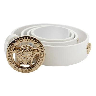 Young Versace Girls Leather Belt with Gold Medusa Studs in white – view 1 of 2