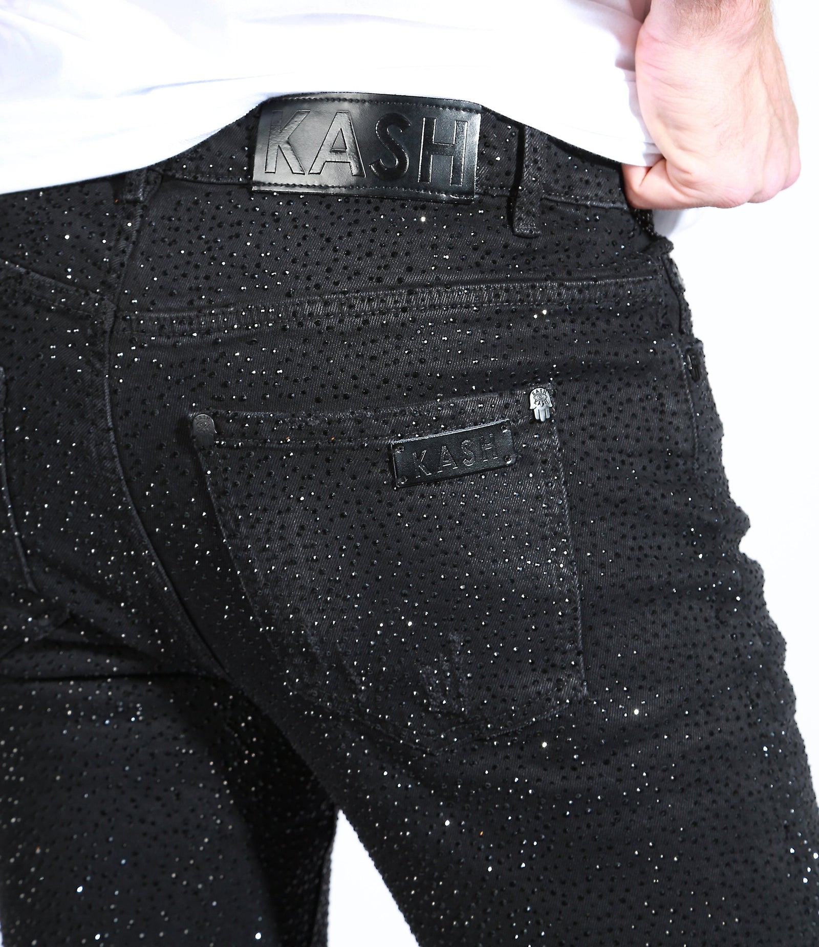 Kash Slim Fit Black Denim with Black Crystals in black – view 5 of 14