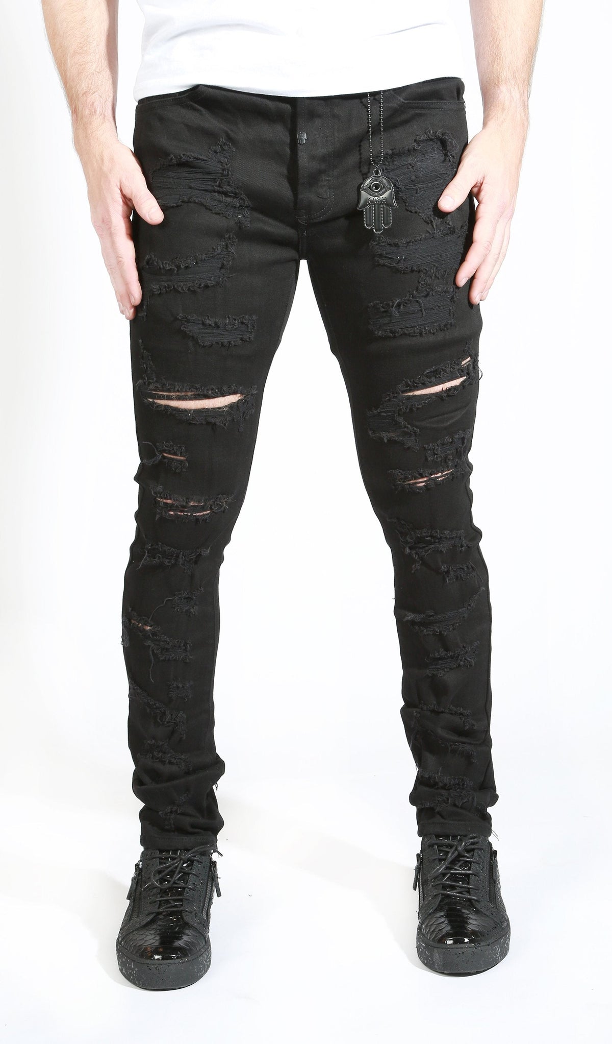 Men's Distressed Black Kash Denim