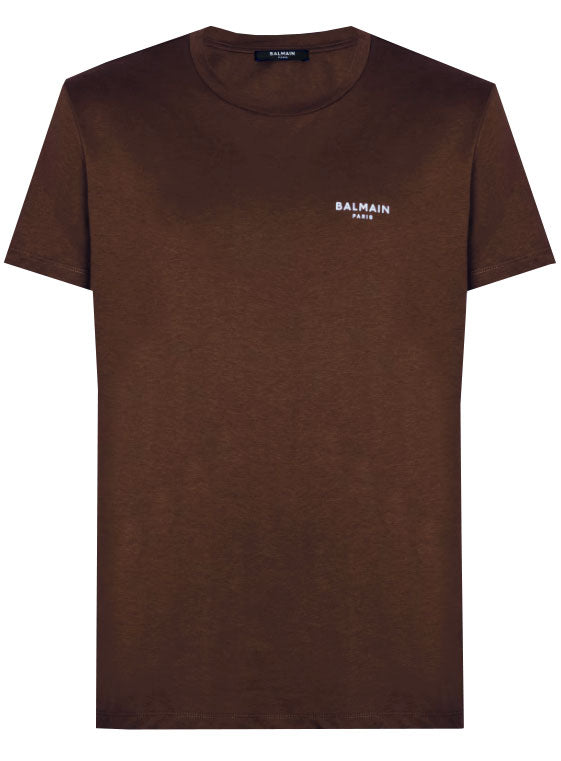BALMAIN FLOCK T-SHIRT - BROWN