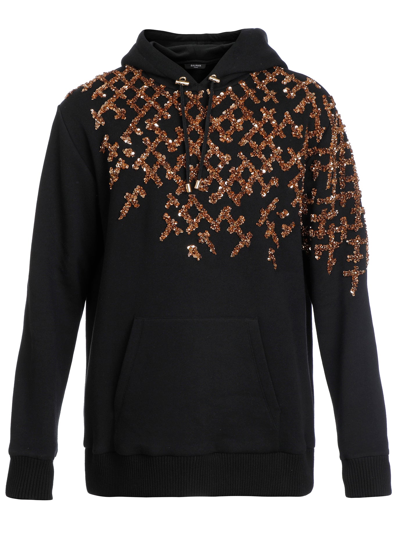 AGED GOLD STRASS EMBROIDERED HOODIE - BLACK