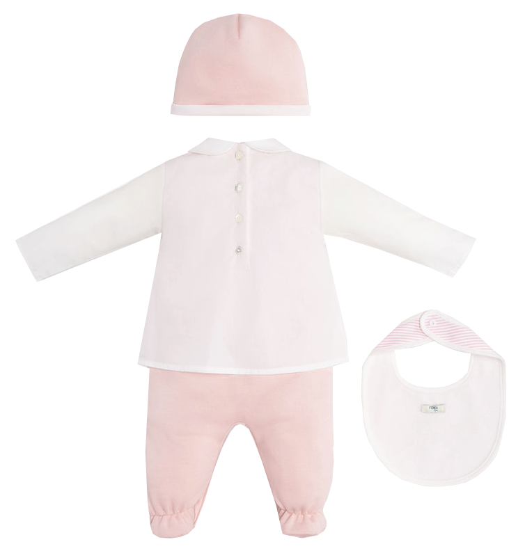 BABY FOOTIE W| MULTIPATTERN TXT LOGO + HAT AND BIB - WHITE|PINK