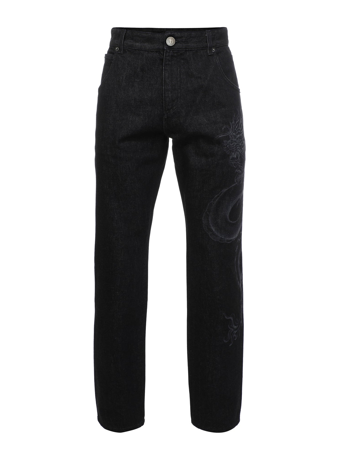 DRAGON LASER STRAIGHT DENIM PANTS | BLACK