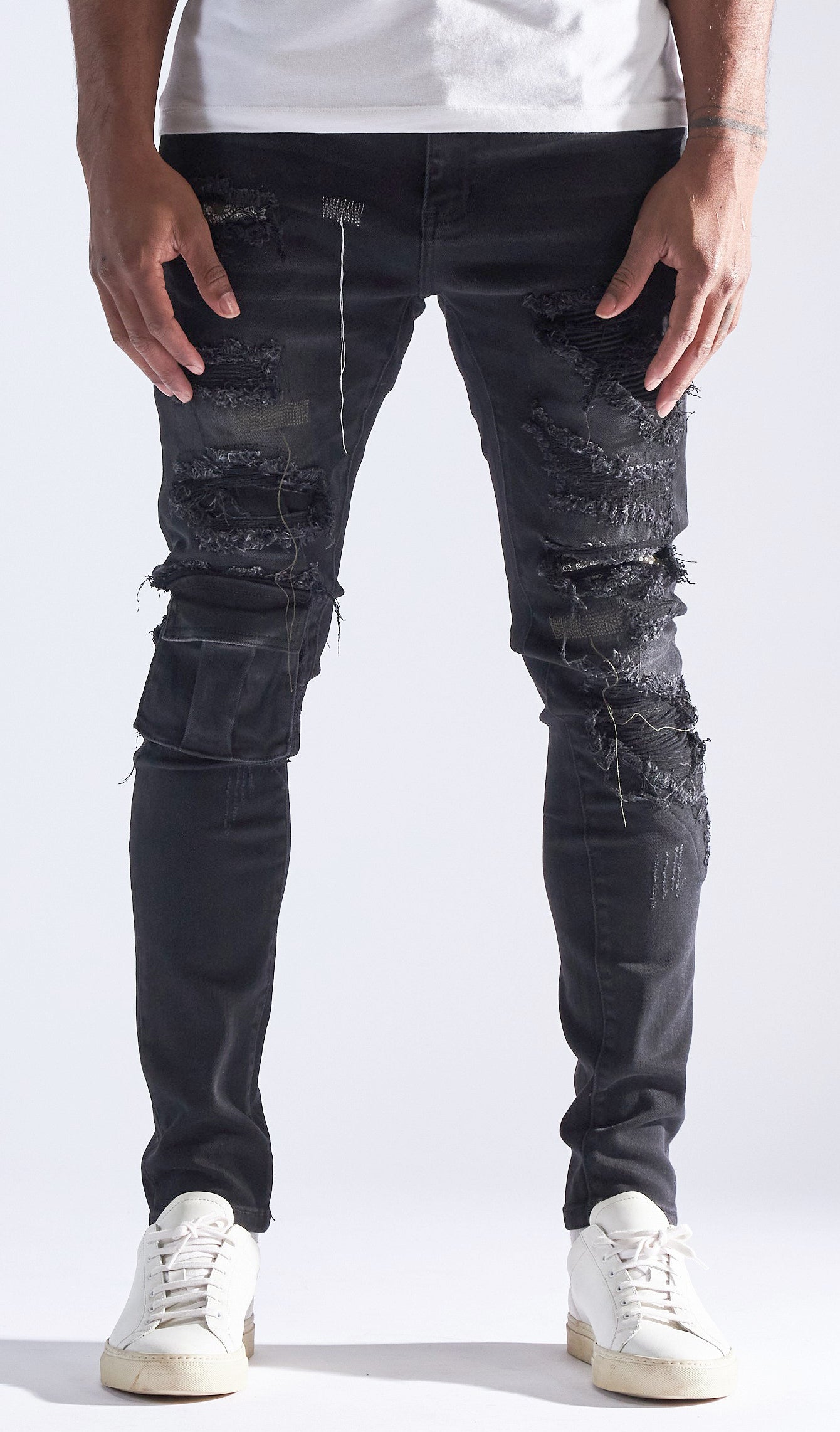 Embellish Oden Cargo Knee Denim in black – view 1 of 2