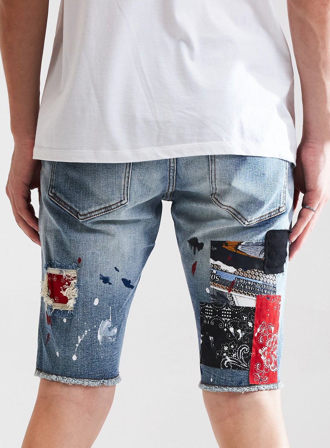 Embellish Wilder Patchwork Denim Shorts in indigo – view 2 of 4