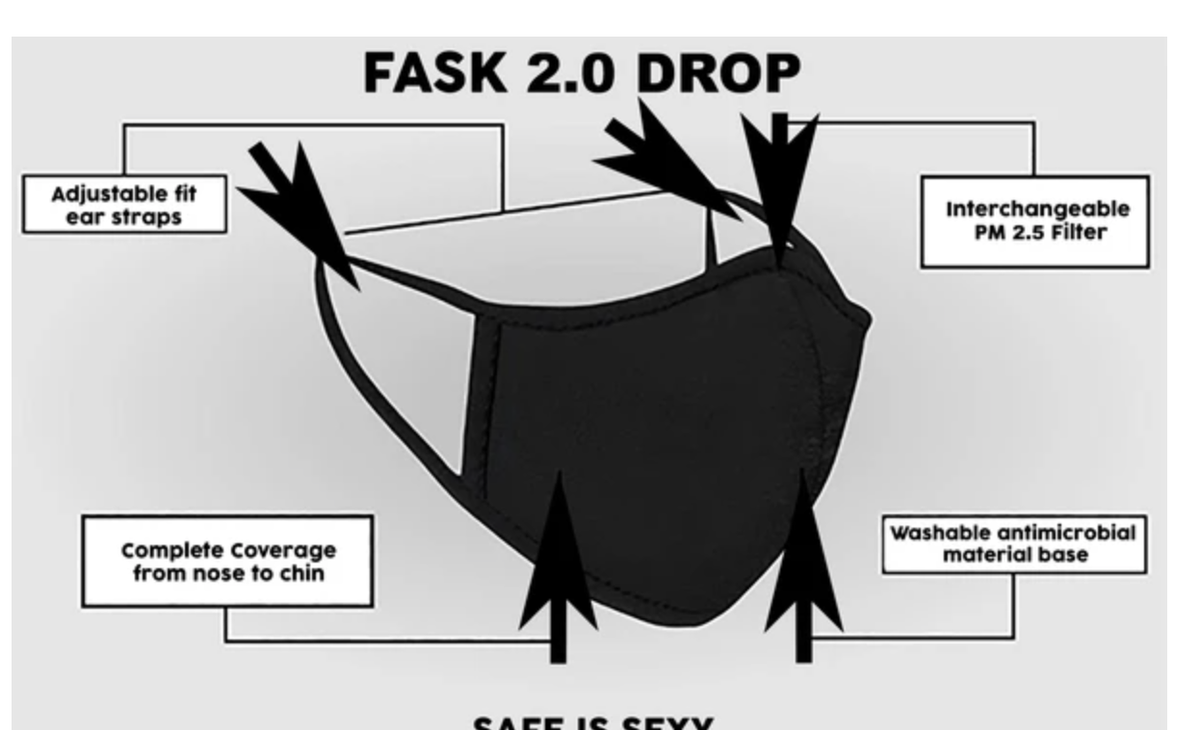 FASK Logo Cotton 2.0 Stoned Mask with Interchangeable Filter and Adjustable Size Strap-Black