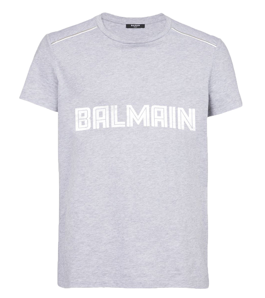 Balmain Foil Quilted Shoulders T-Shirt - Grey
