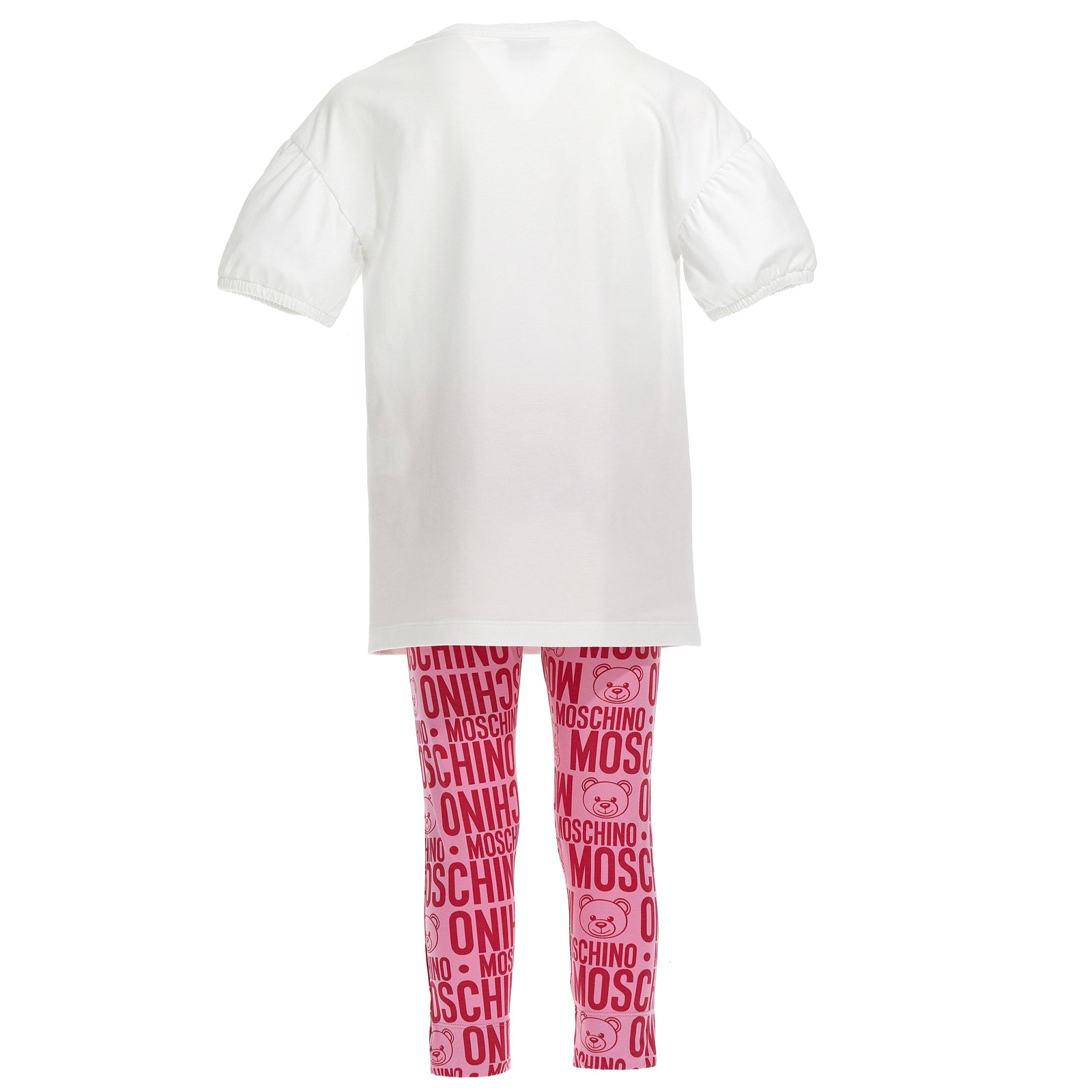 Moschino Kids Girls Maxi Tee and Leggings Set with Bear Print in white and pink — alternate view