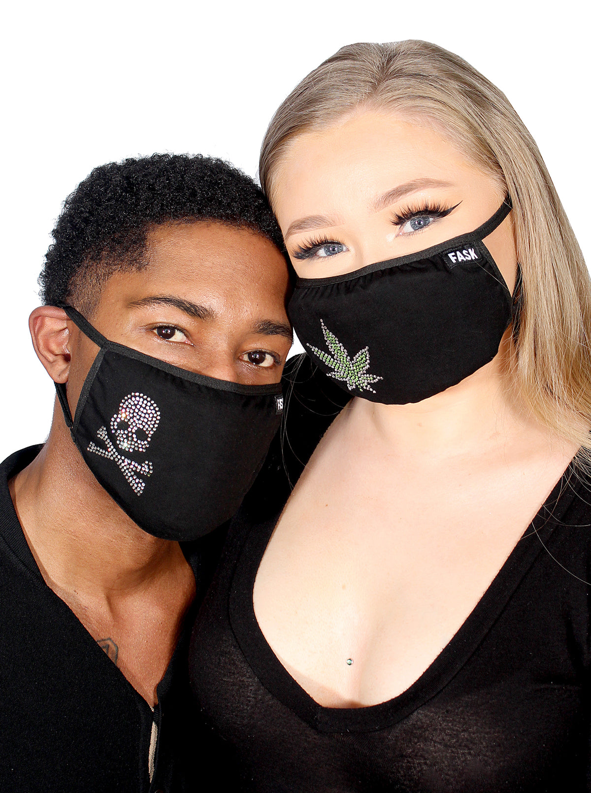 FASK Skull Cotton 2.0 Stoned Mask with Interchangeable Filter and Adjustable Size Strap-Black
