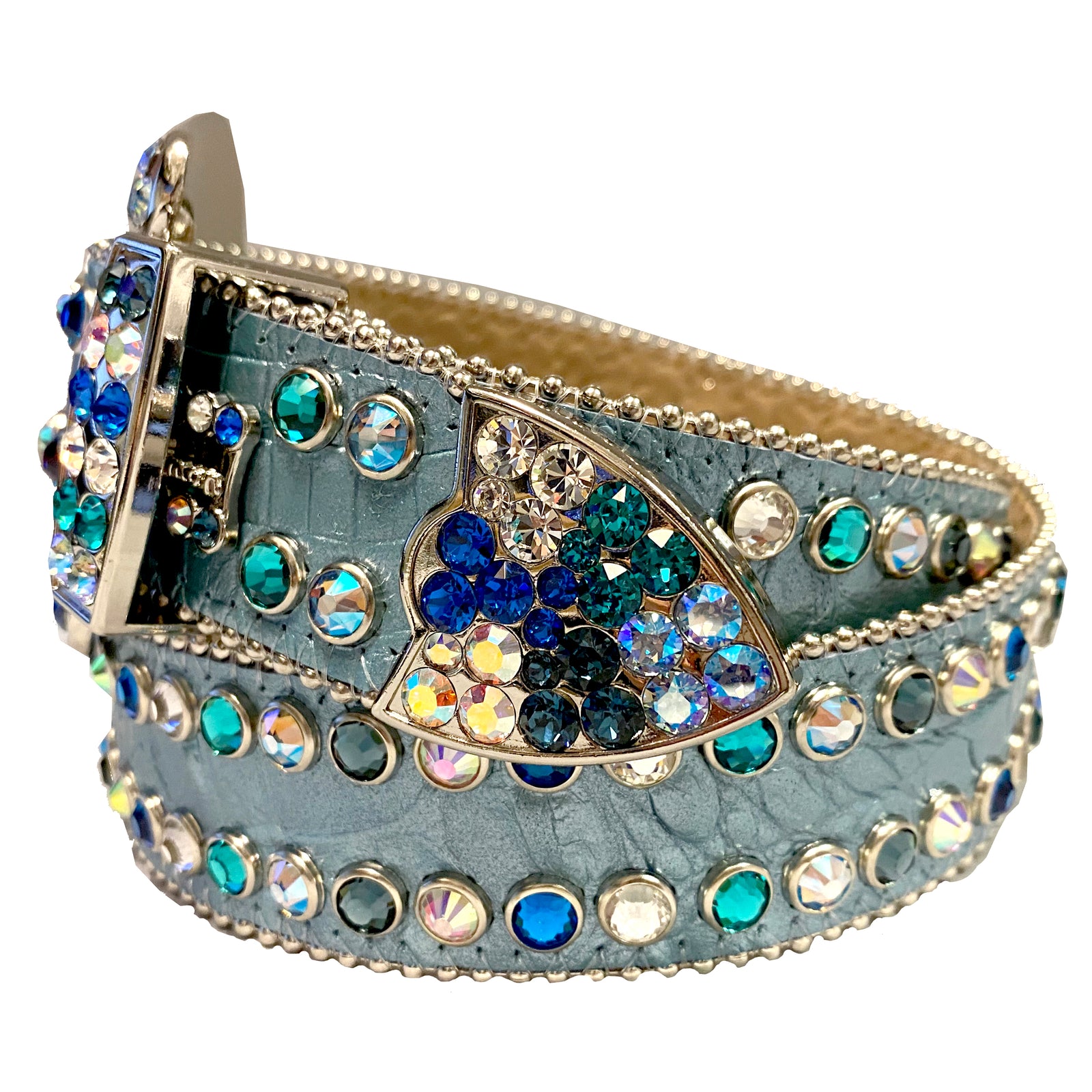 B.B. Simon Light Blue Crystal Leather Belt – view 2 of 2