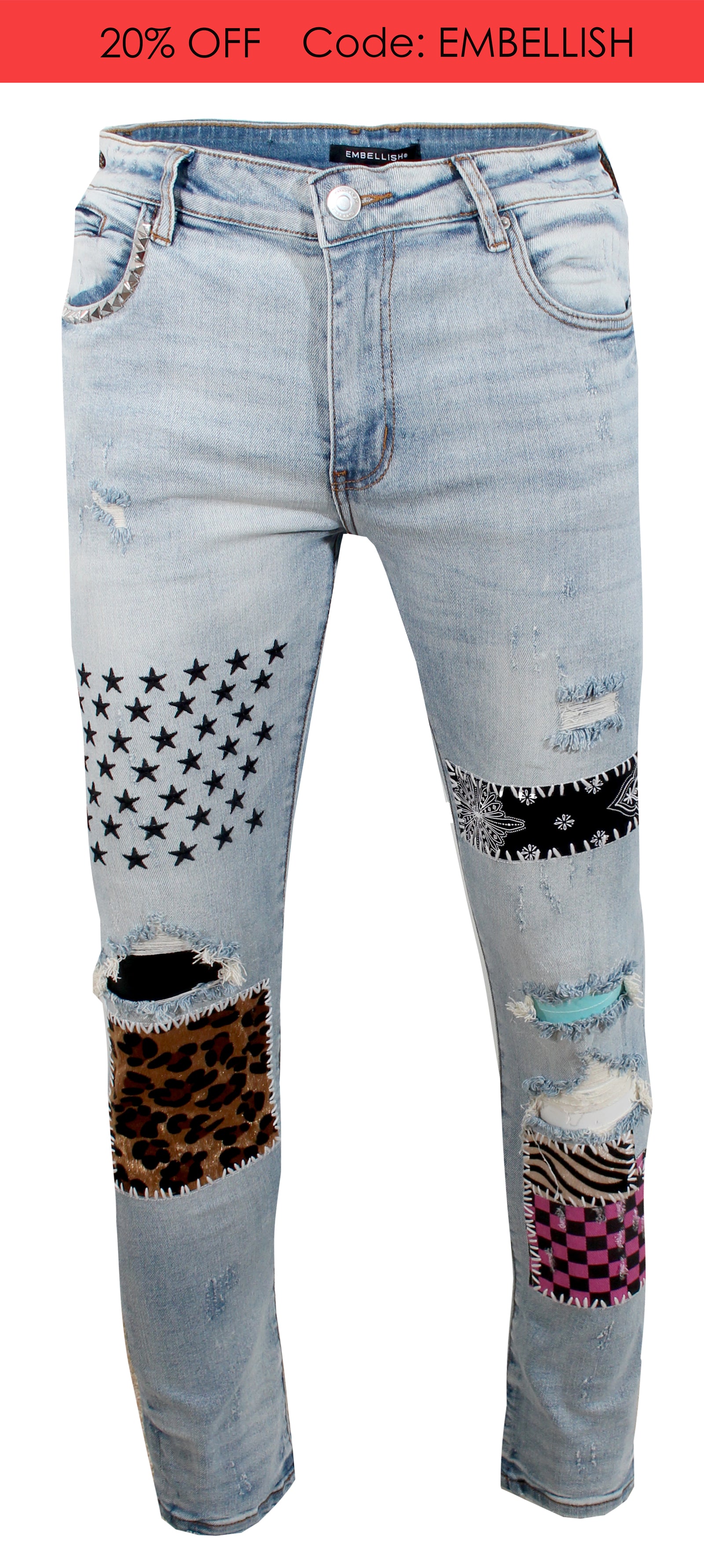 Embellish Men's Summit Patchwork Denim in light blue – view 1 of 2