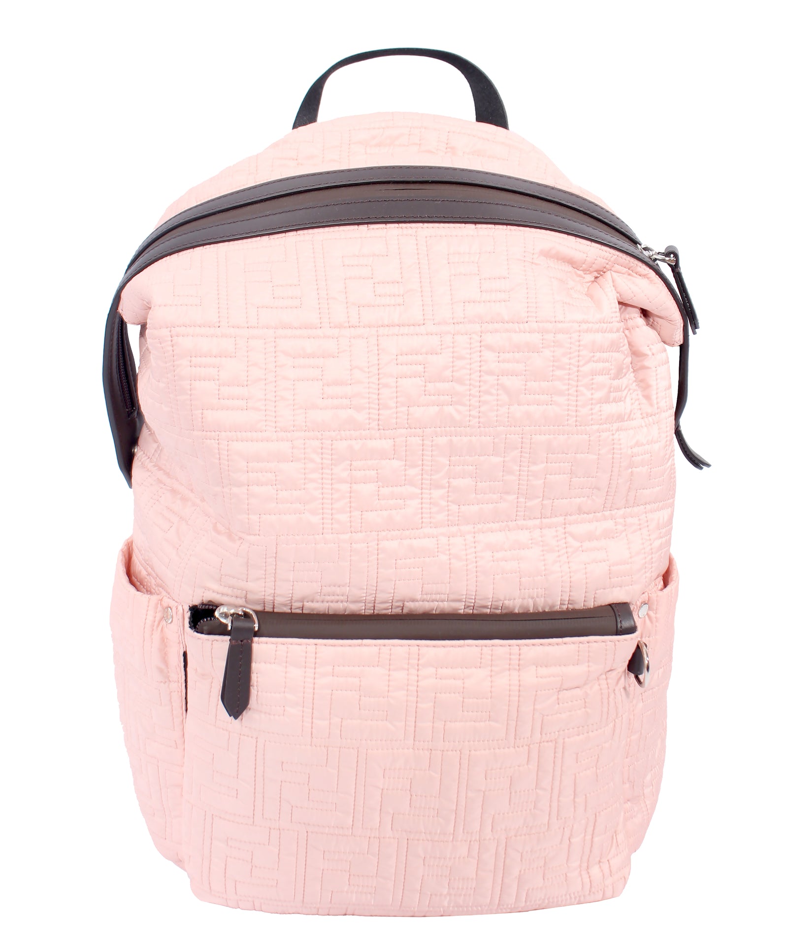 Fendi All Over Logo Backpack with Brown Logo Straps in pink and brown – view 1 of 3
