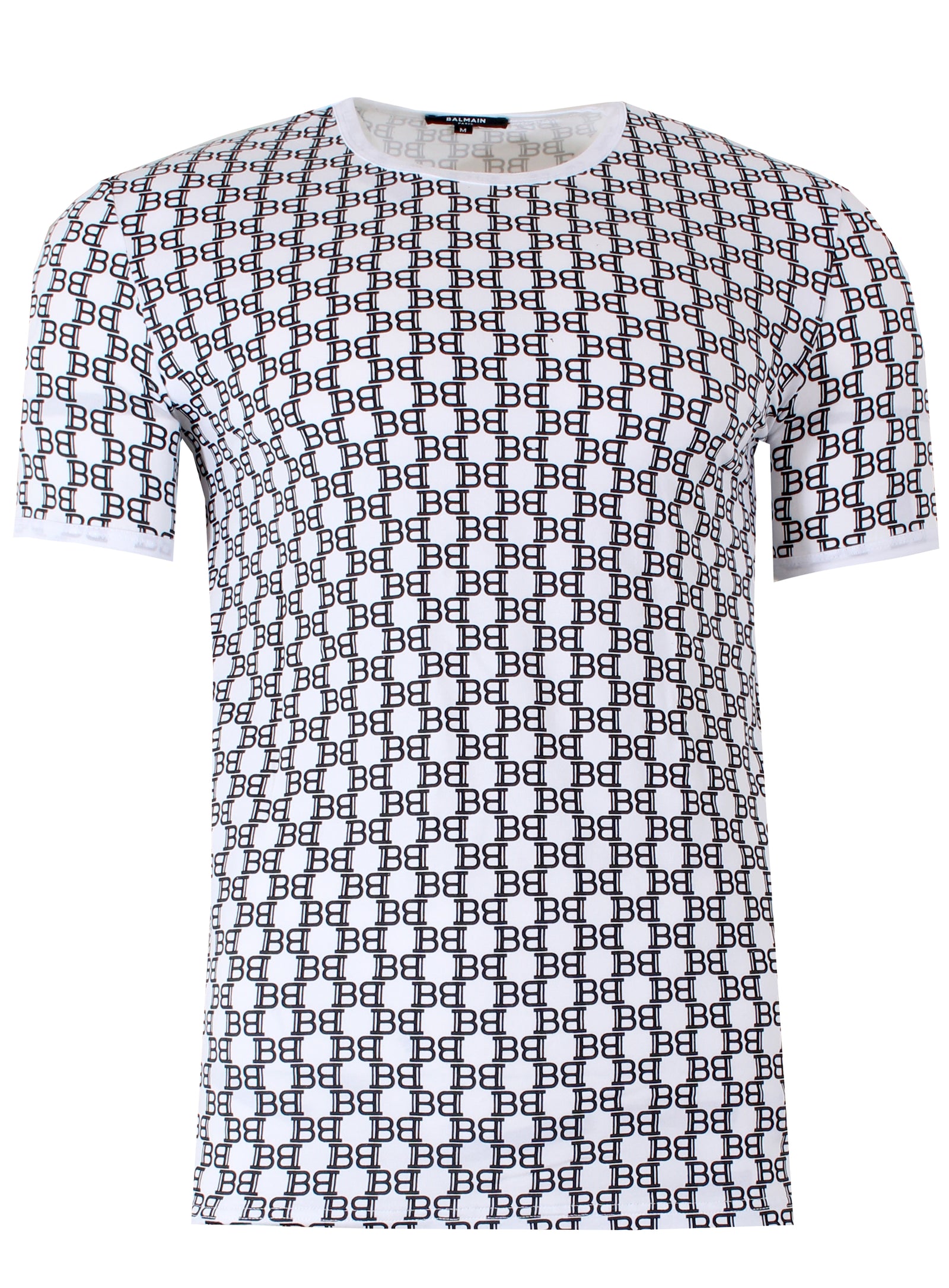 Balmain Paris Men's All Over Logo Tee in black and anthracite
