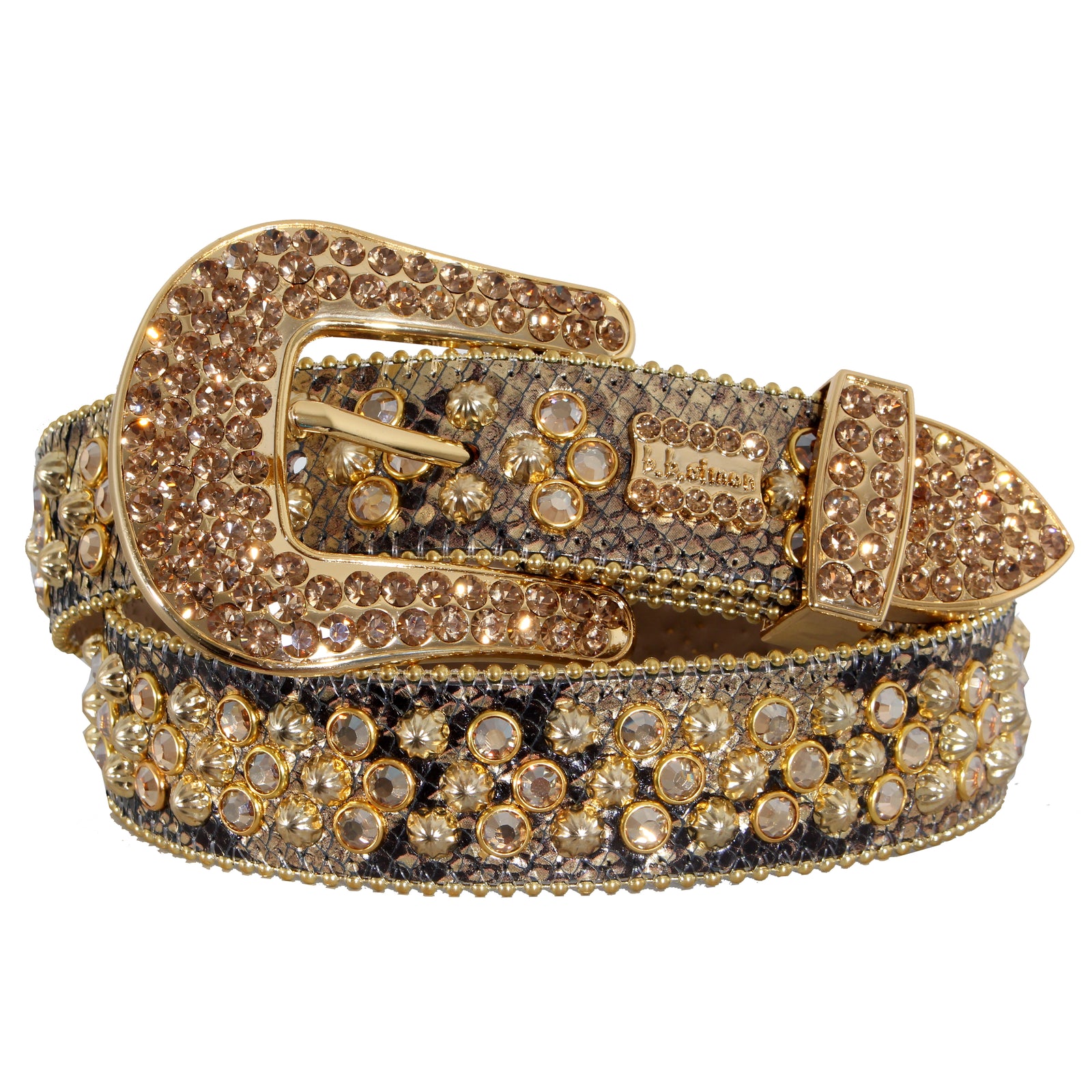 B.B. Simon Gold Metallic Leather Belt with Gold Crystals in gold – view 1 of 2