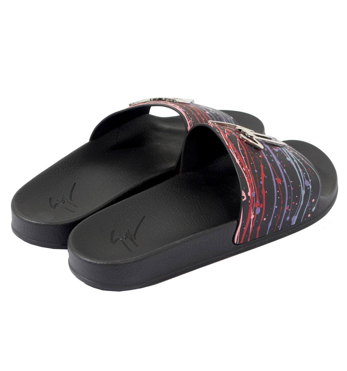 Rainbow Paint Splatter Slides - Black