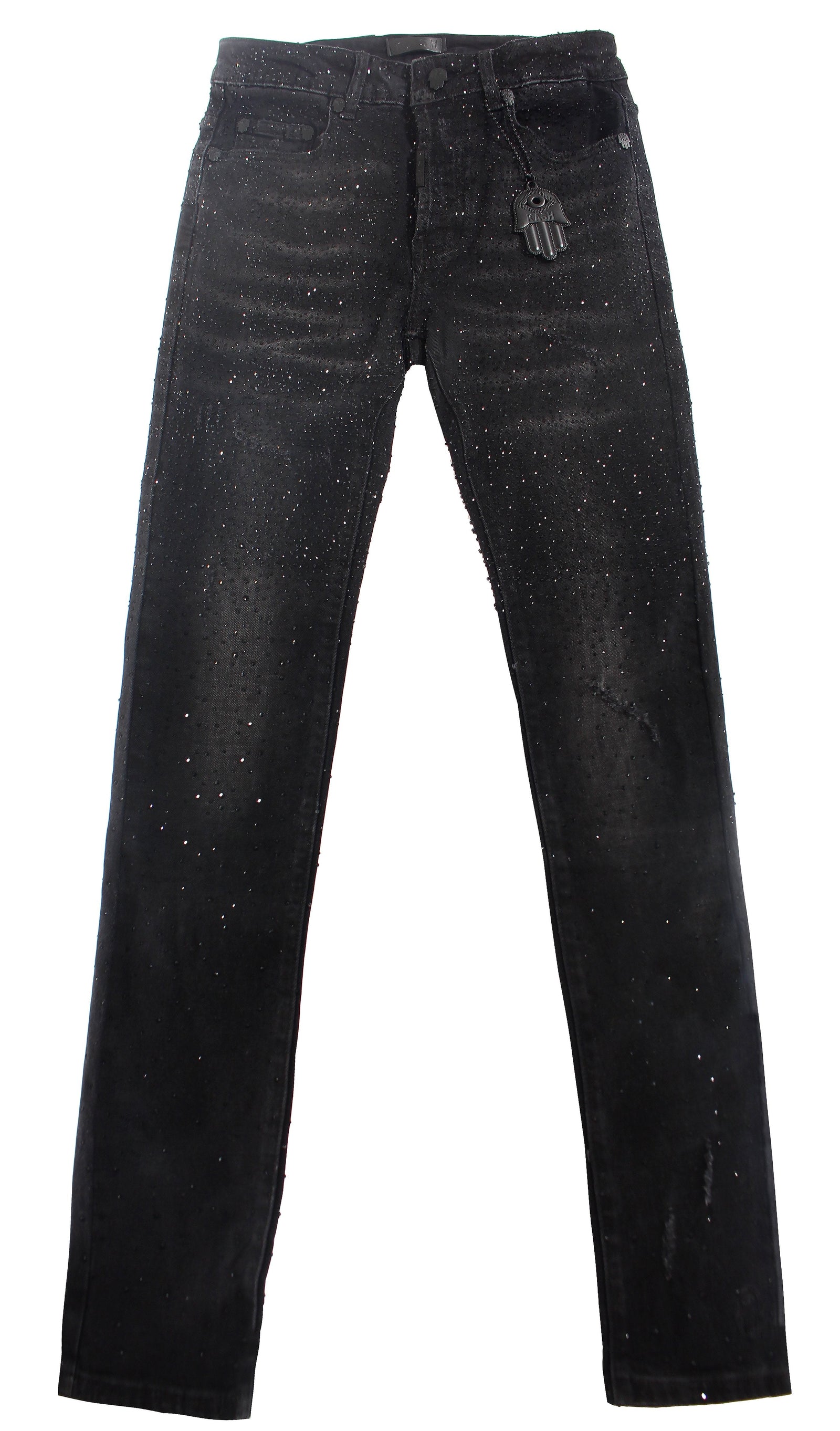 Kash Slim Fit Black Denim with Black Crystals in black – view 1 of 14