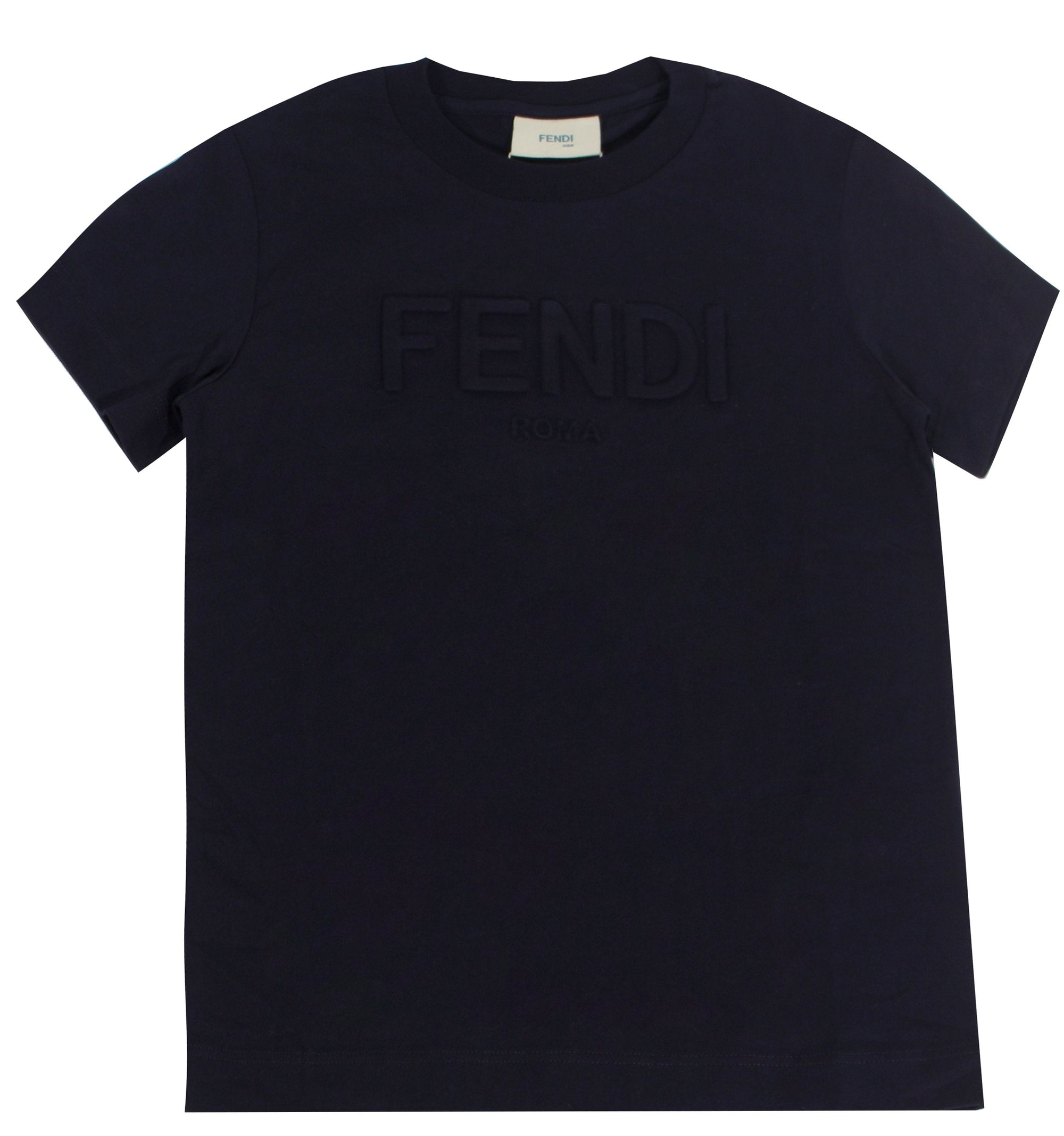 Kids Short Sleeve Tee with Fendi Text Logo - Navy