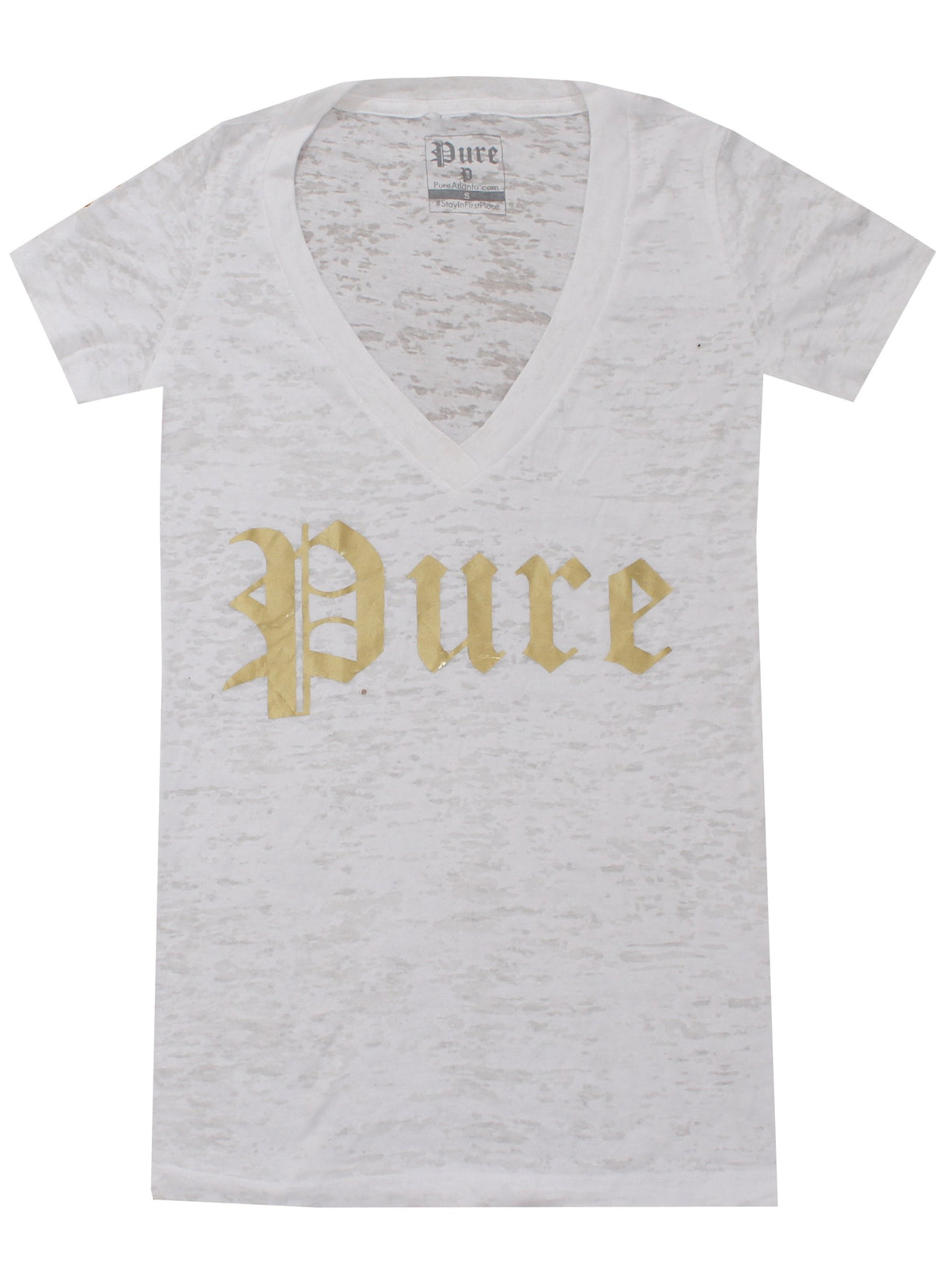 Pure V-Neck Tee Shirt with Gold Logo-White