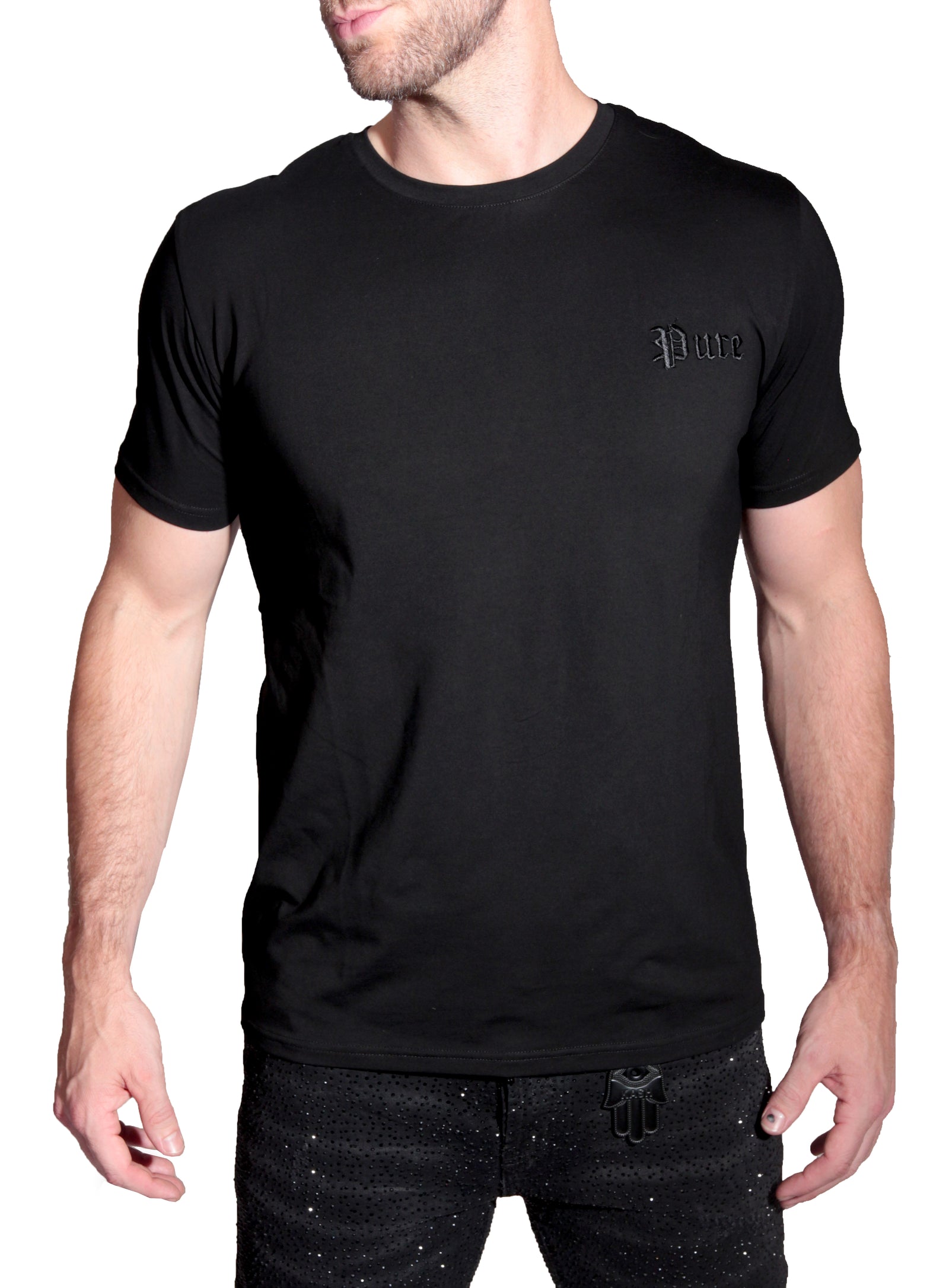 Embroidered SS Pure Tee in black – view 1 of 5