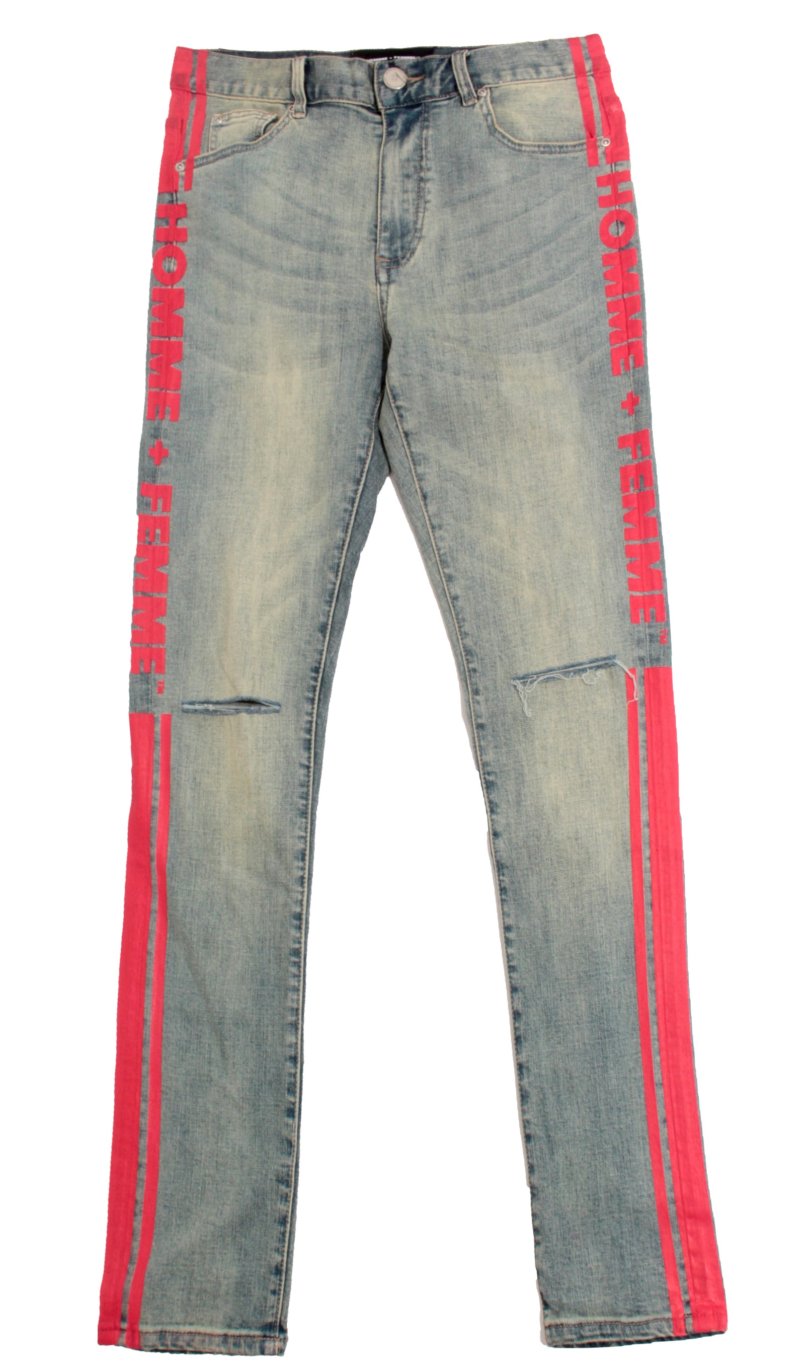 Homme + Femme Striped Logo Denim in blue with red stripe – view 1 of 5