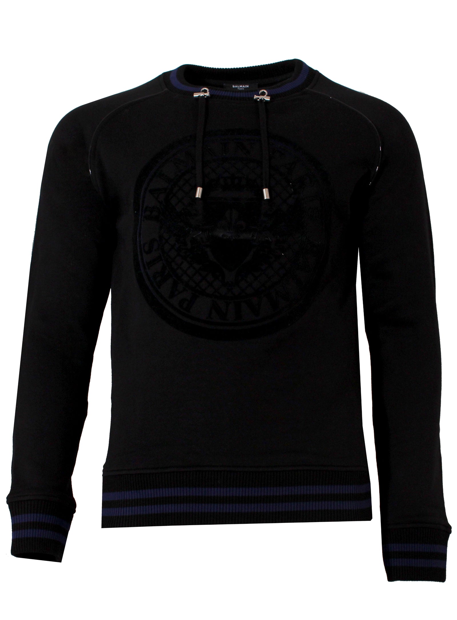 Balmain Paris Round Logo Pullover Crewneck with Drawstrings in black – view 1 of 2