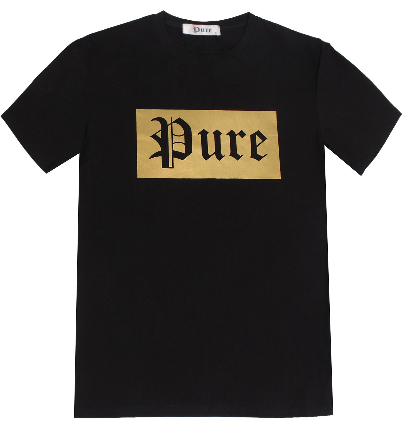 Pure Block Logo Tee in black/gold – view 1 of 3