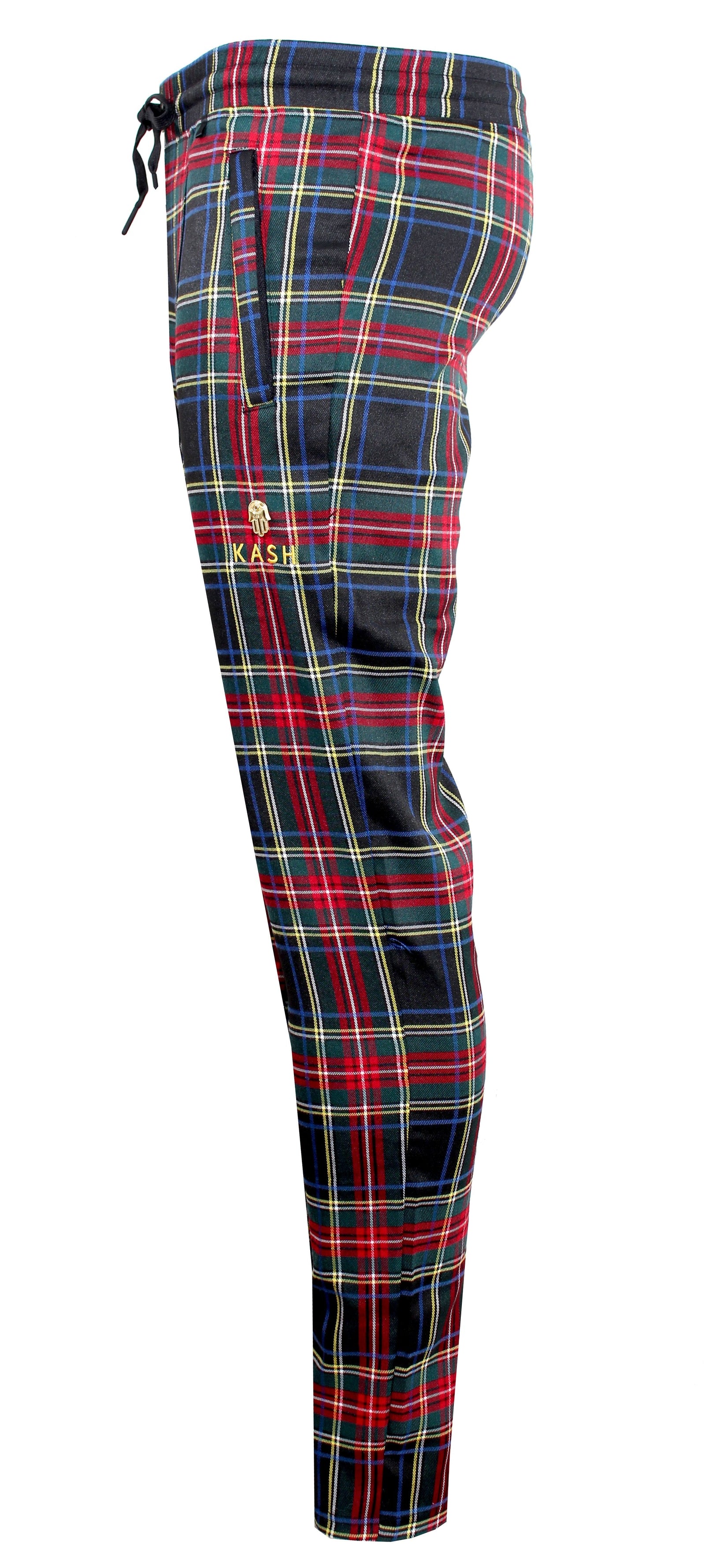Kash Plaid Track Pants with Embroidered KASH in red/navy/green plaid – view 2 of 8