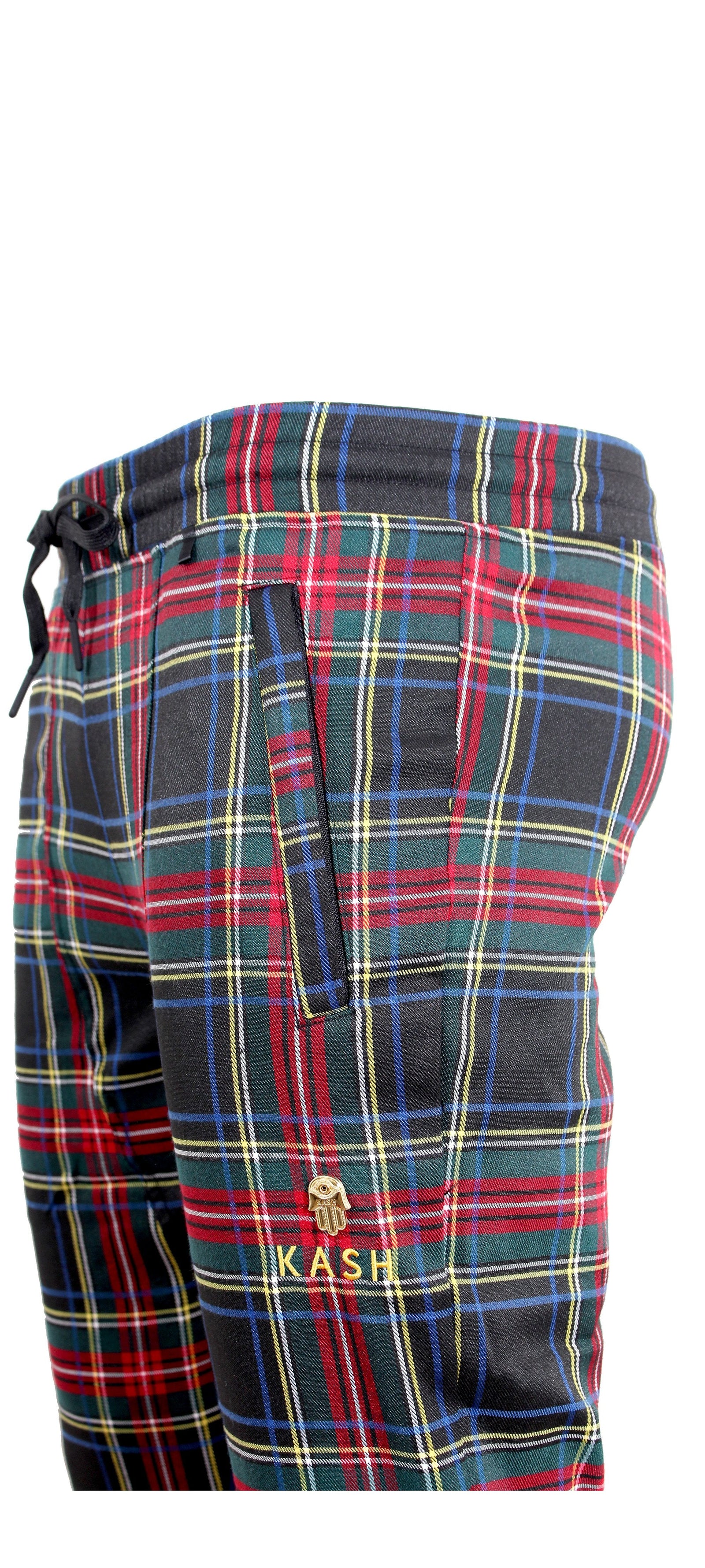 Kash Plaid Track Pants with Embroidered KASH in red/navy/green plaid – view 5 of 8