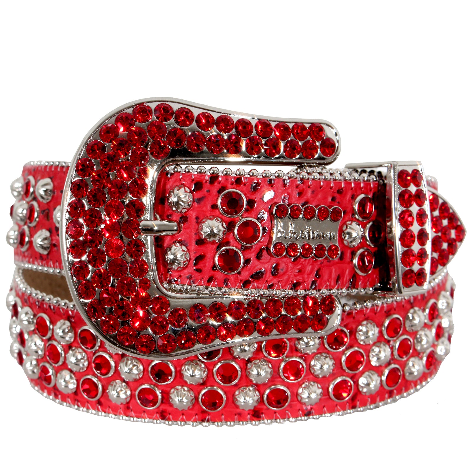 B.B. Simon 2167 red leather crystal belt with silver hardware – view 1 of 2