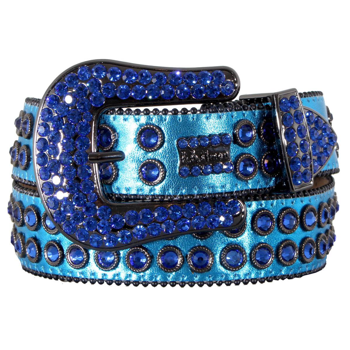 BB Simon 2683 | Blue Belt with 2 Rows Blue Crystals