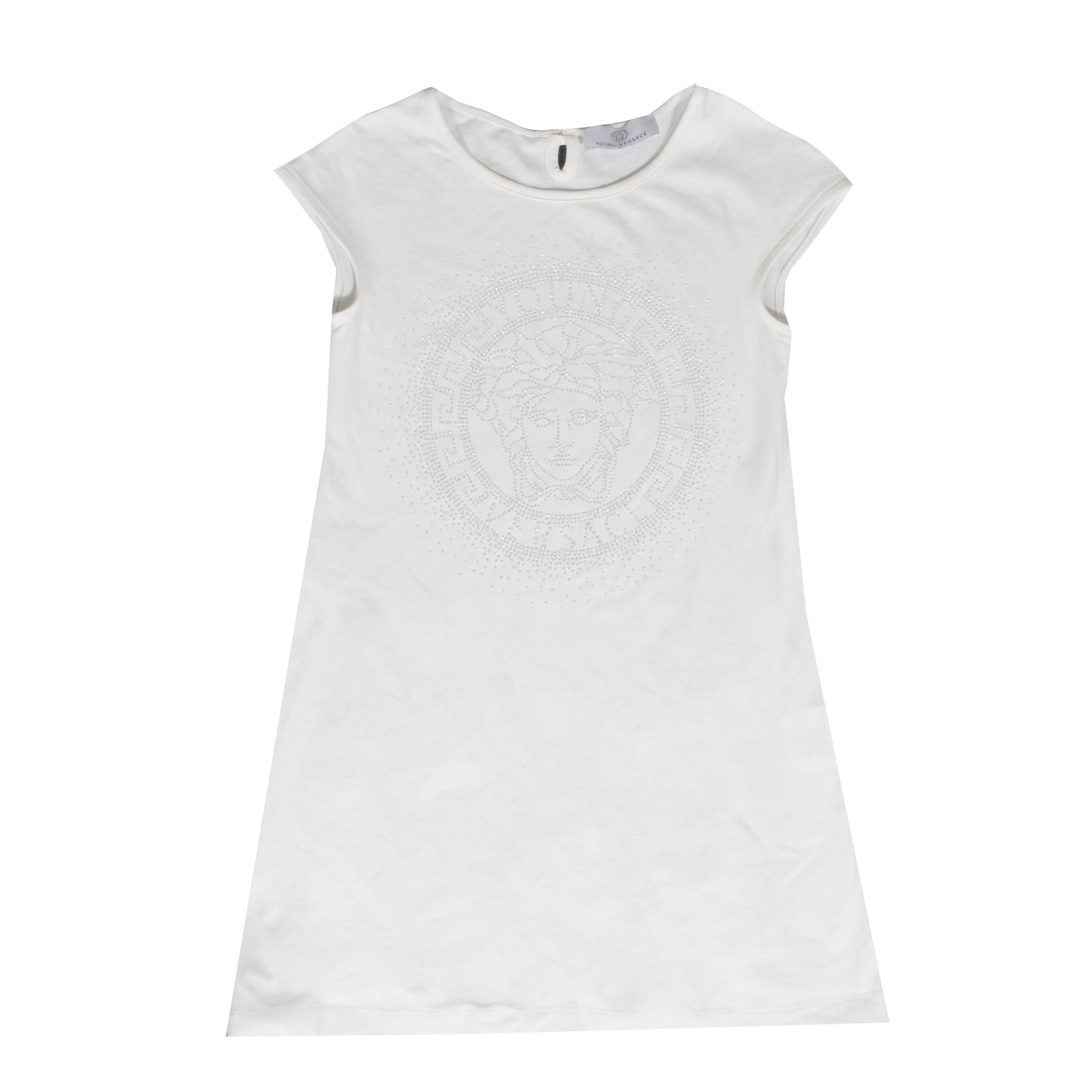 Young Versace Girls Cap Sleeve Embellished Dress in white – view 1 of 3