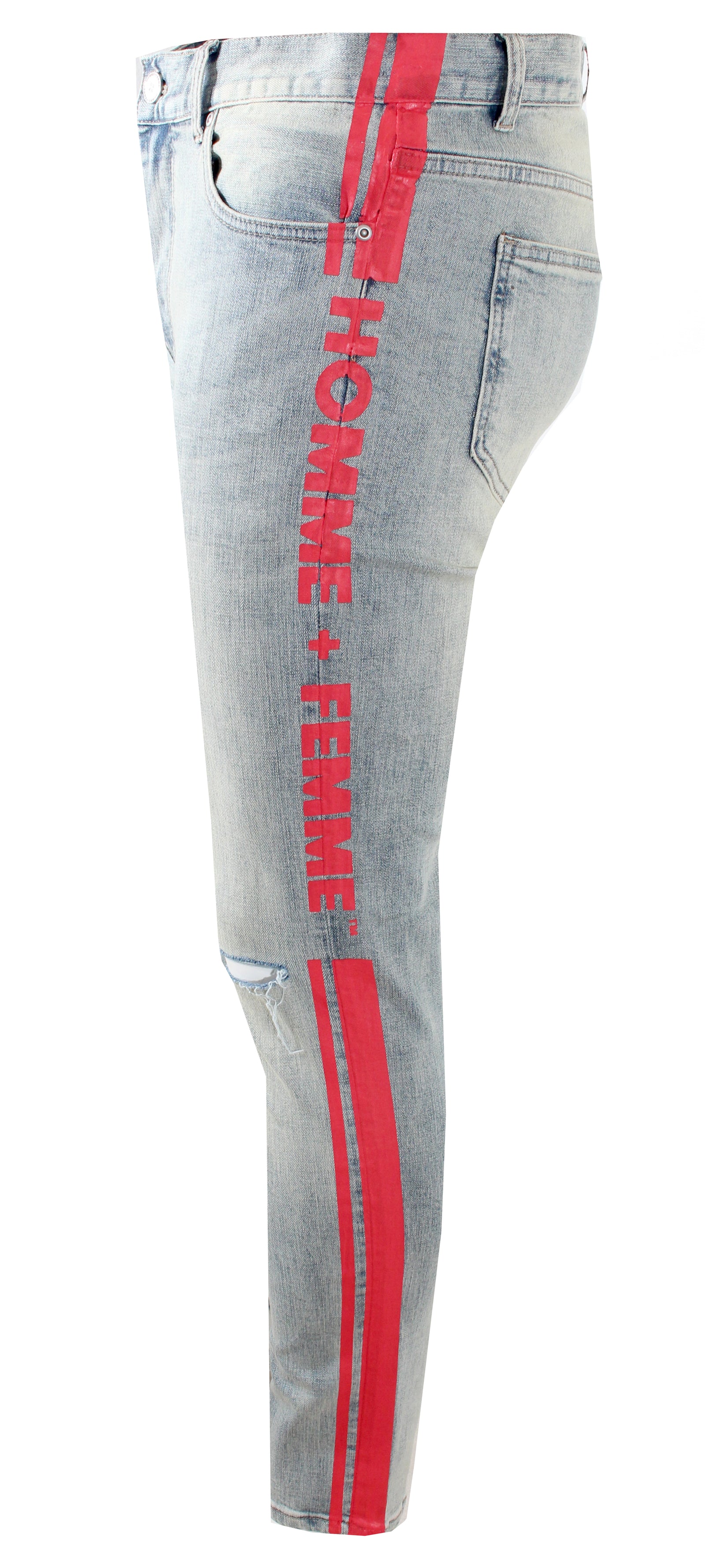 Homme + Femme Striped Logo Denim in blue with red stripe – view 3 of 5
