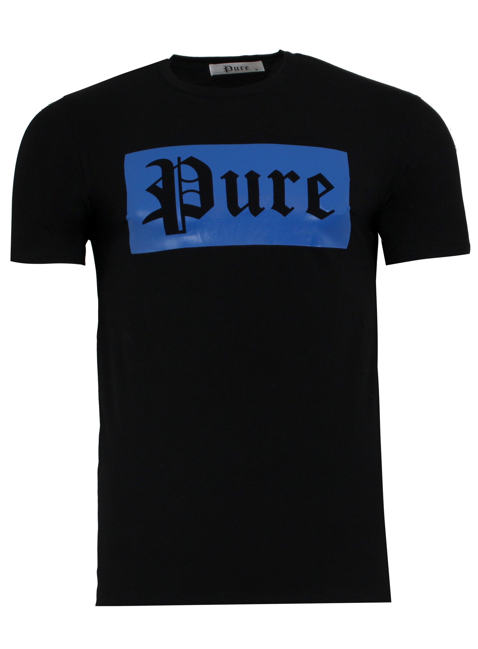 Pure Stretch Block Logo Tee in black with blue logo – view 2 of 4