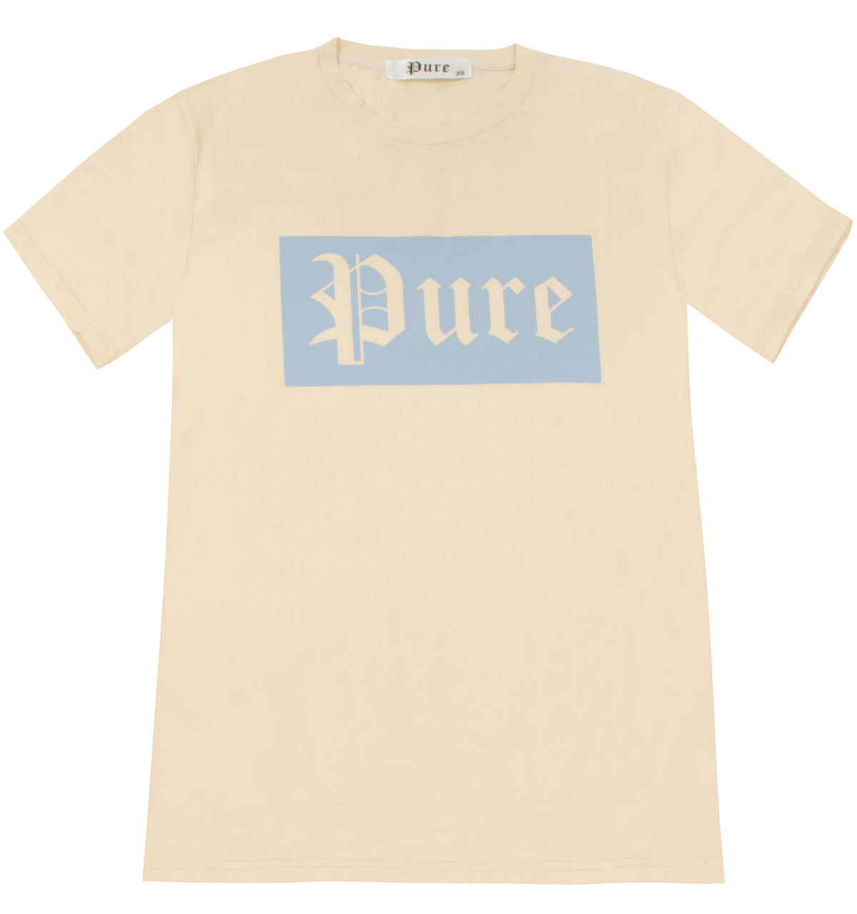 Cream Pure Tee With Blue Block Logo