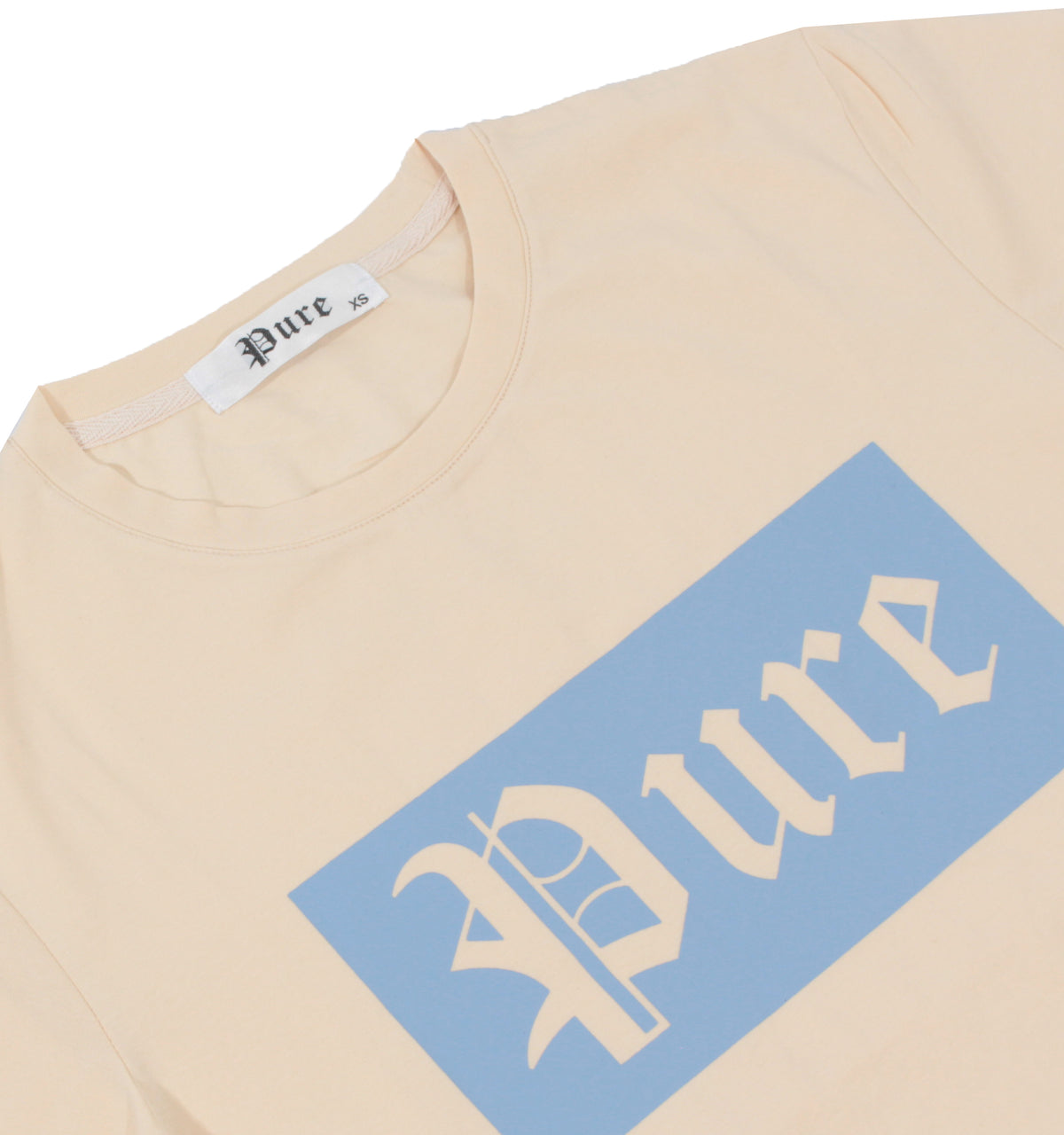 Cream Pure Tee With Blue Block Logo