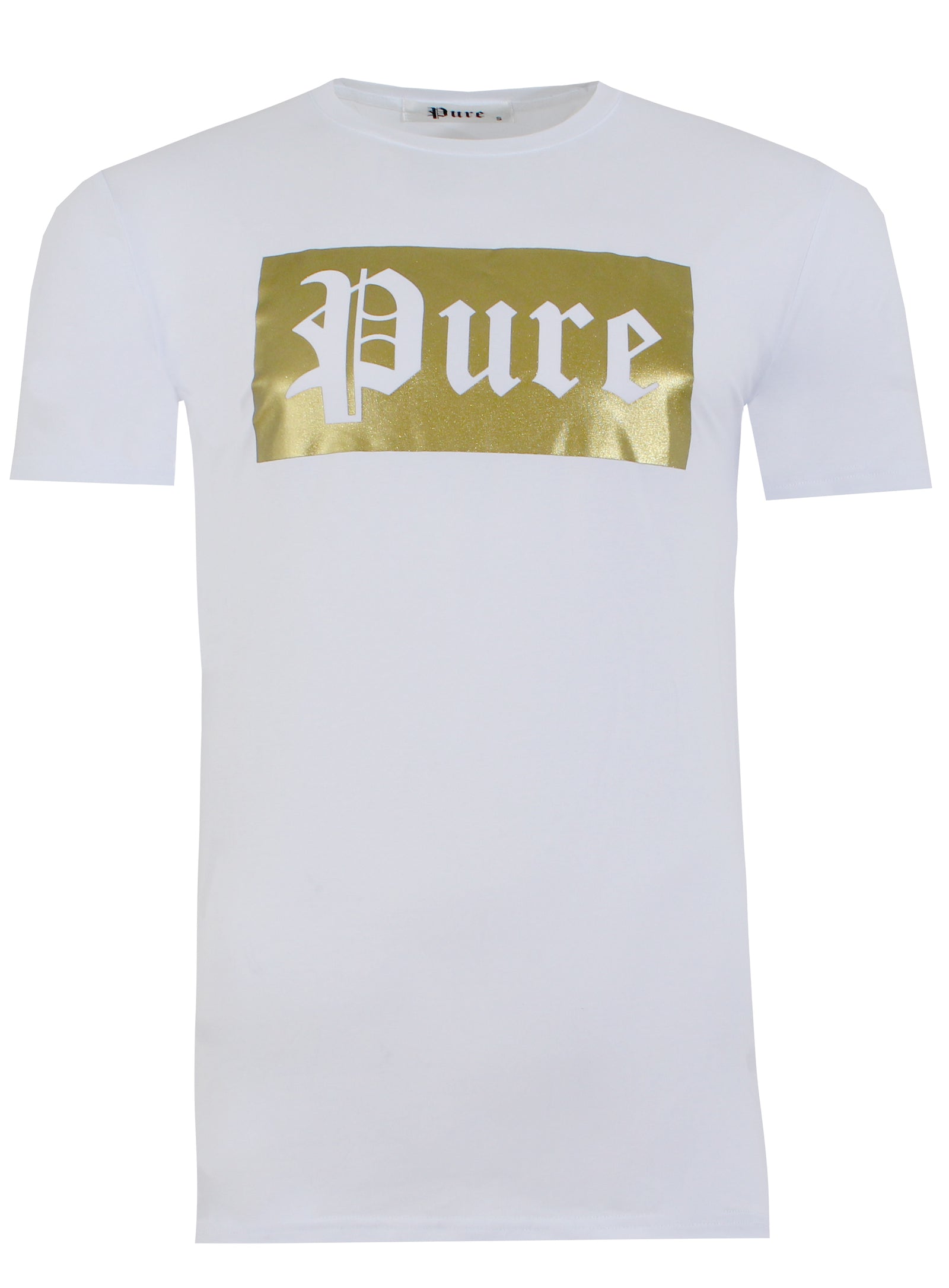 Pure Stretch Block Logo Tee in white and gold – view 1 of 3