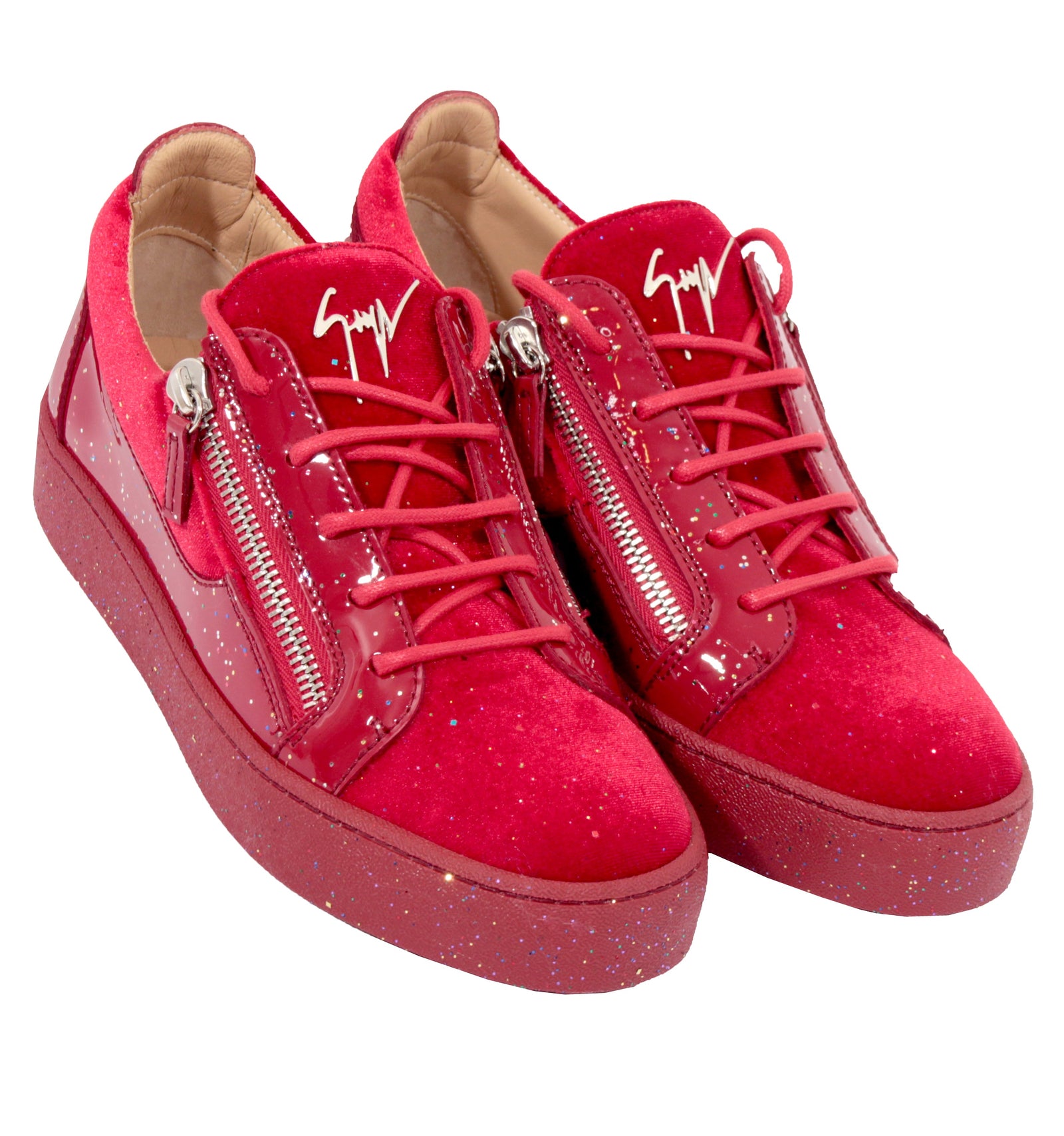 Giuseppe Zanotti Bertens Velvet Sneakers in red – view 1 of 3